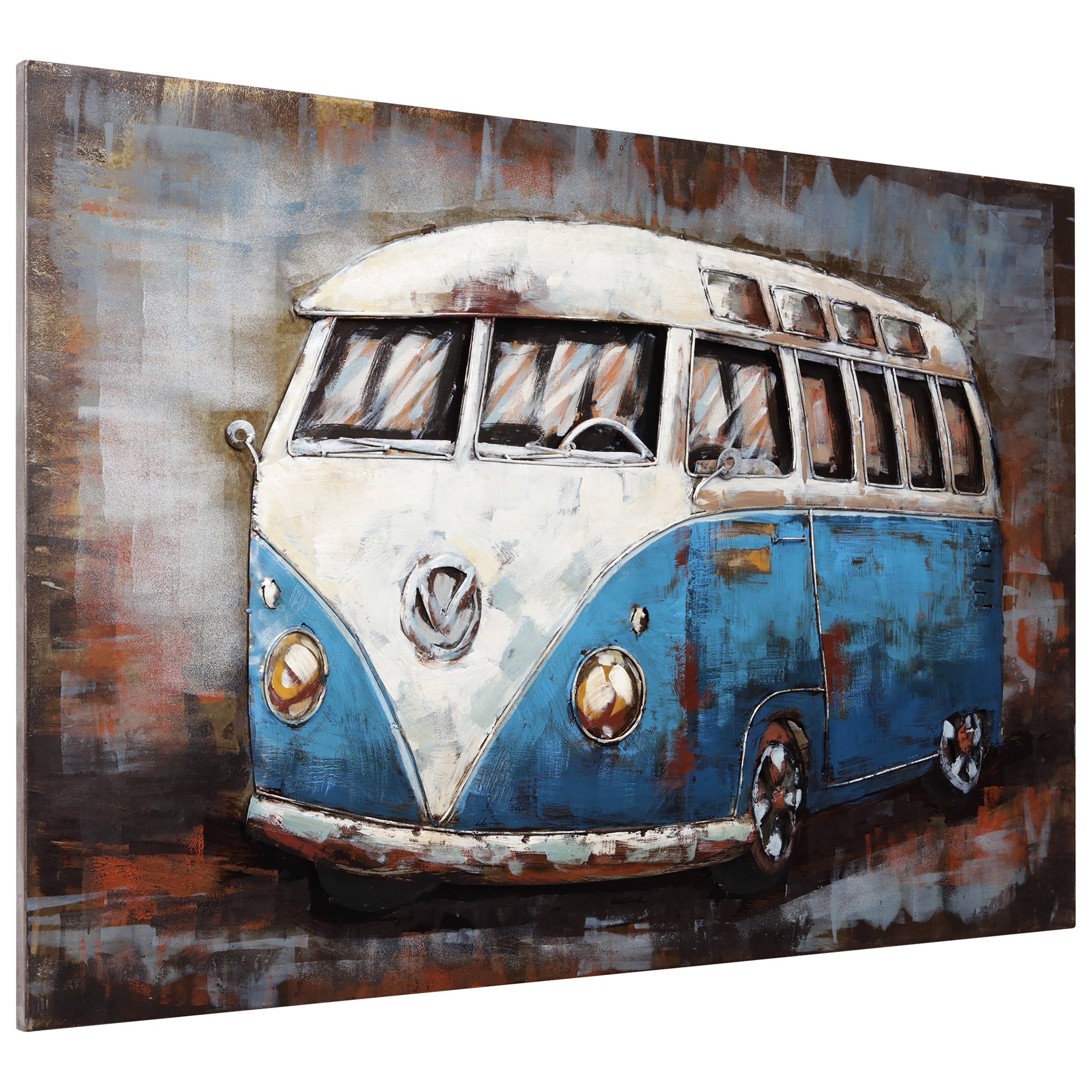 Blue Bus Mixed Media Iron Hand Painted 3D Wall Art - Rustic Home Decor for Living Room, Bedroom & Office