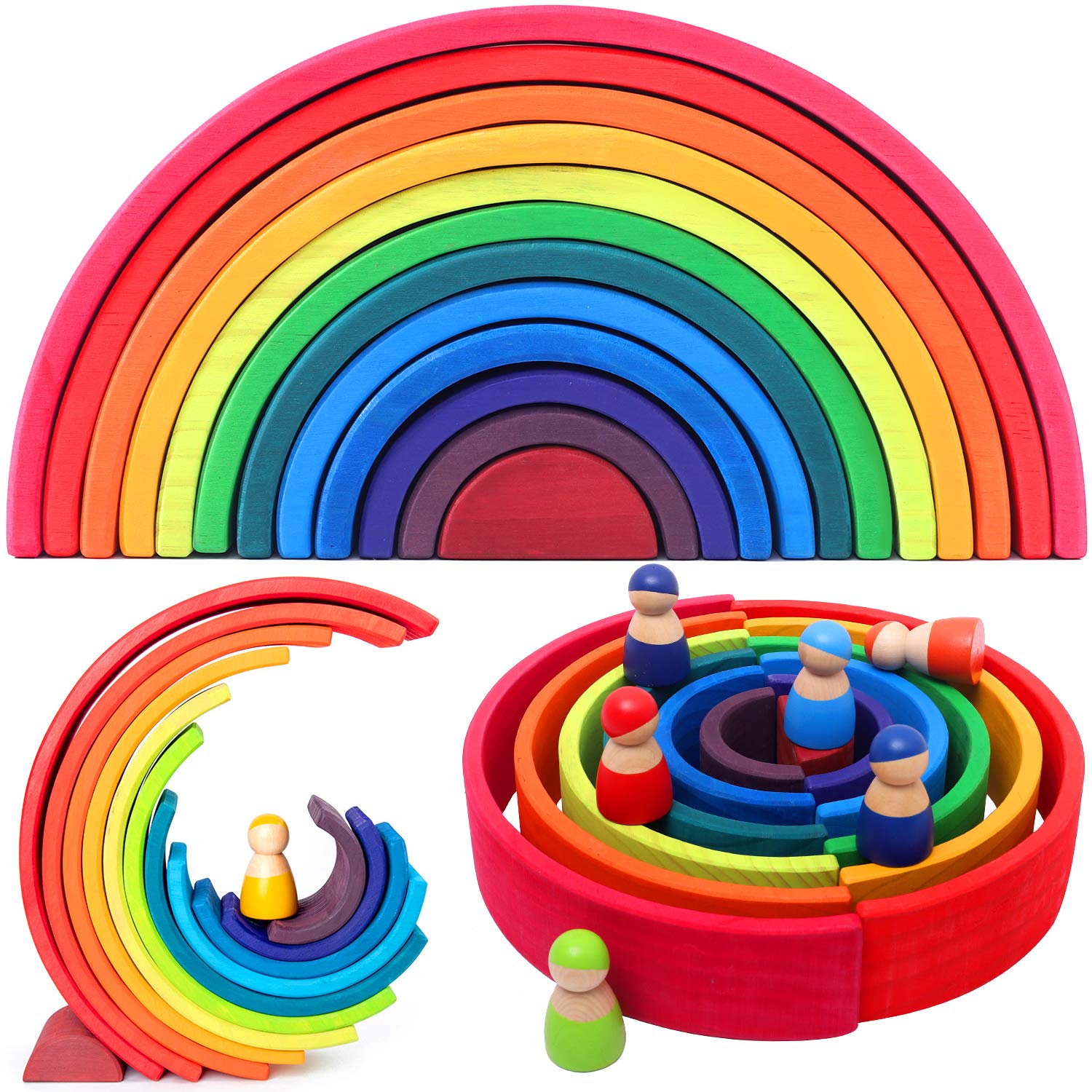 Vigeiya 18Pcs Wooden Rainbow Stacking Toy - Color Sorting & Building Blocks for Toddlers & Kids - Large Size - Educational Montessori Toys for Early Learning & Sensory Play - Perfect for Daycare, Preschool & Home Playtime