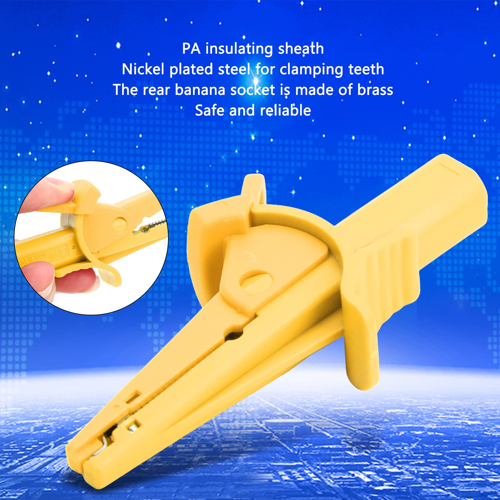Insulated Banana Test Clips with 4mm Jack - Electrical Test Probes for Multimeters (Yellow)
