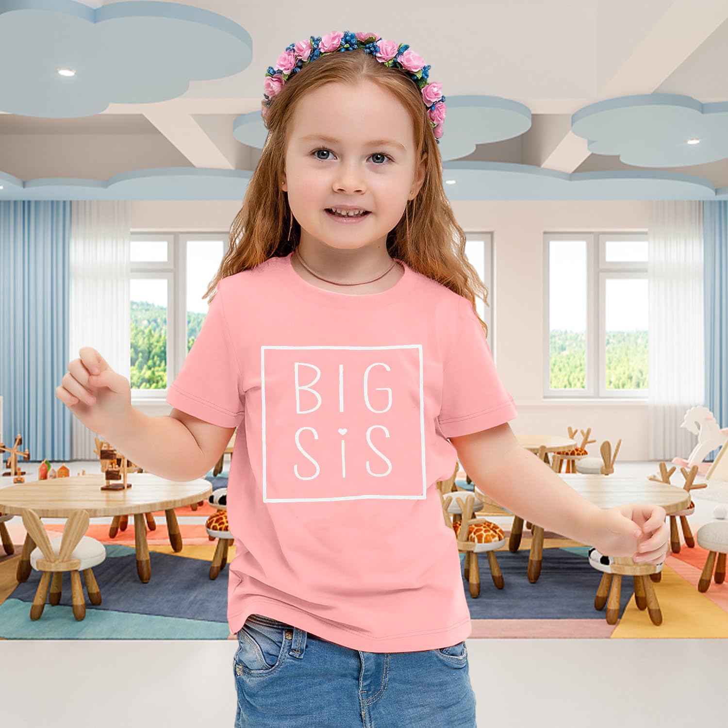 Big Sister Shirt for Toddler Girls - Soft Short Sleeve Tee for Sibling Announcement