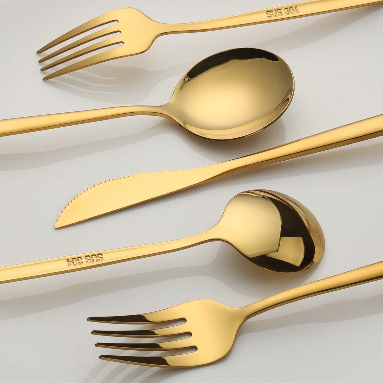 20-Piece Stainless Steel Gold Flatware Set - Service for 4, Includes Dinner Knives, Forks & Spoons - Elegant Cutlery for Home, Kitchen & Restaurant Dining - Perfect for Everyday Meals, Dinner Parties & Formal Occasions