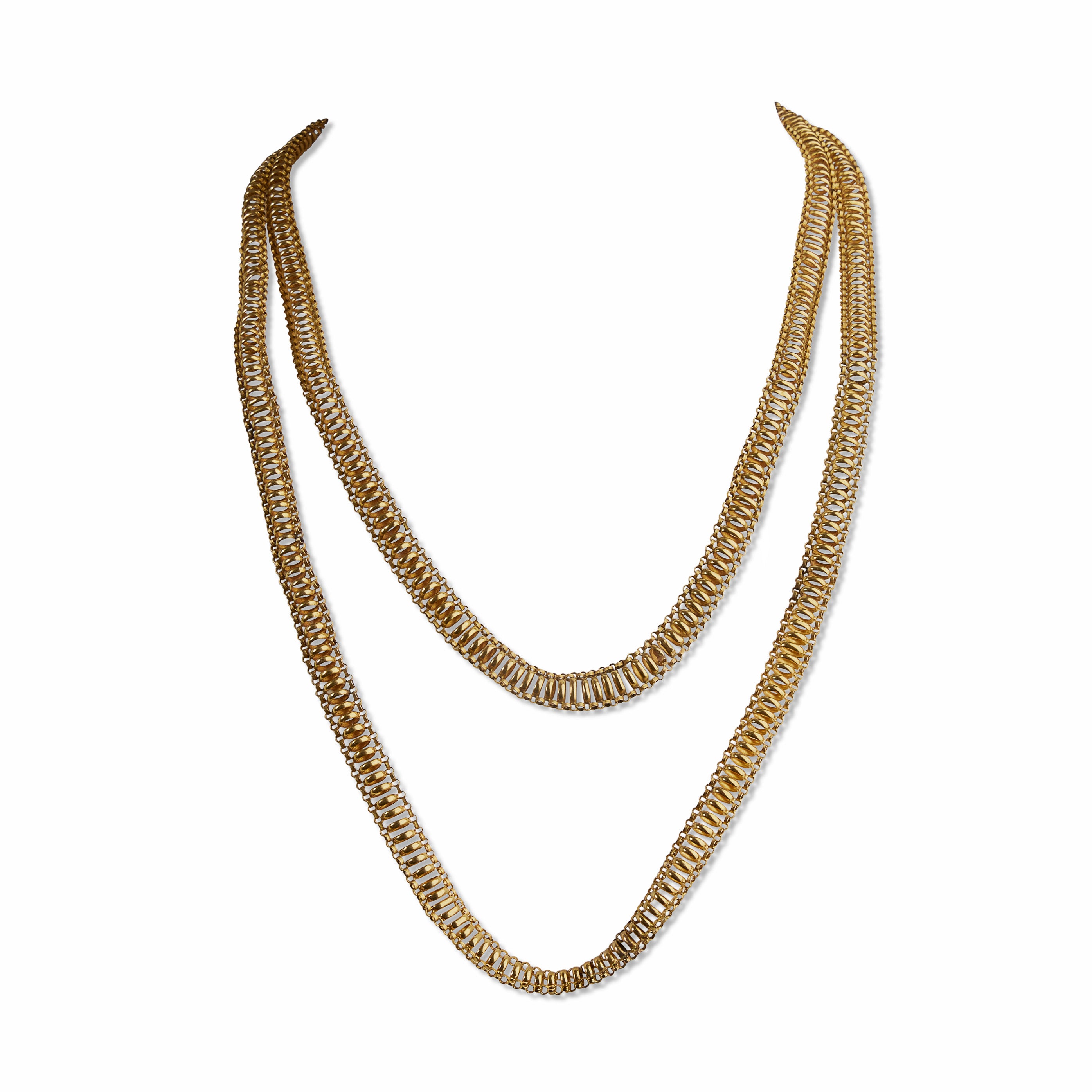 18K Gold Georgian Long Chain Necklace for Women - Elegant Vintage Style Jewelry for Parties, Weddings & Special Occasions