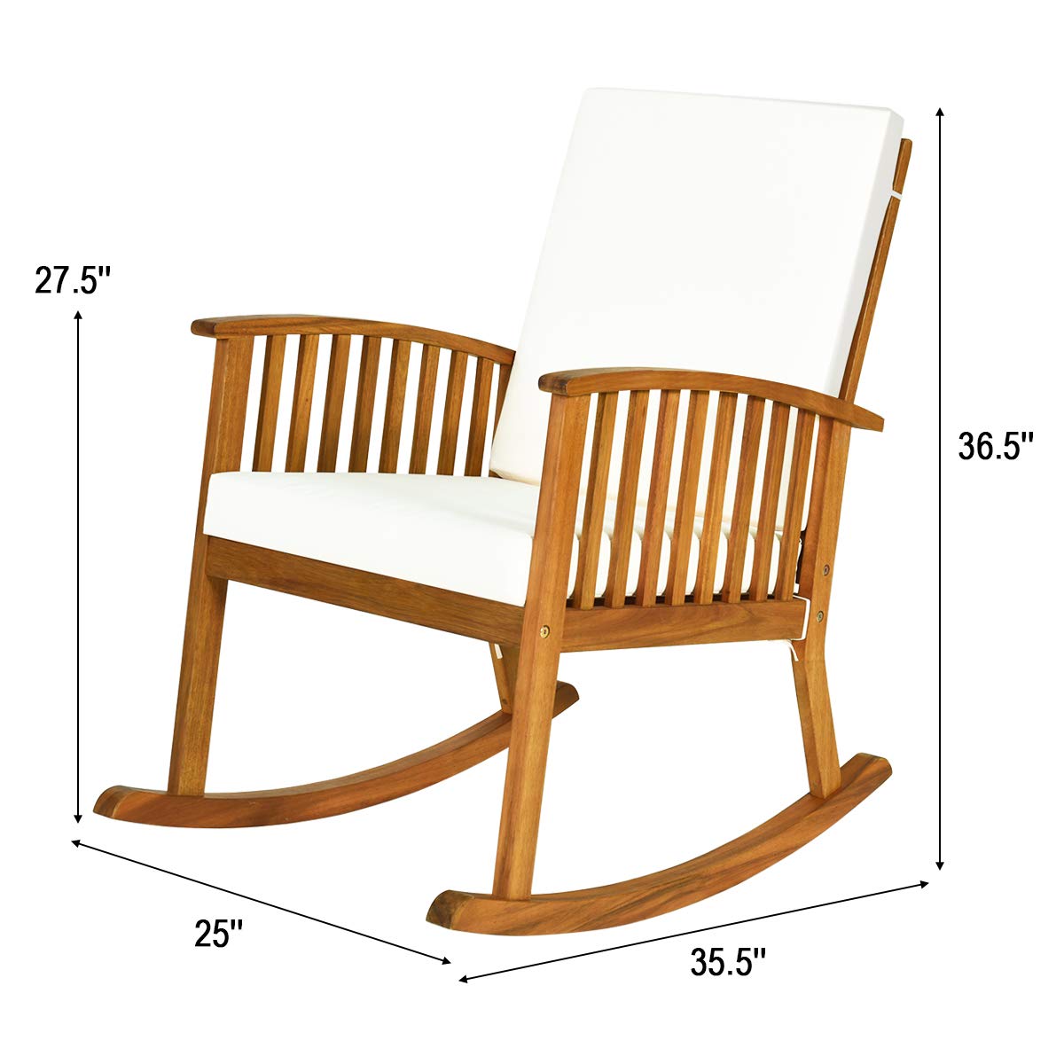 Tangkula 2-Piece Acacia Wood Rocking Chair Set with Removable Washable Cushions - Teak Wood Rocker for Outdoor & Indoor Use - Perfect for Porch, Garden, Patio, Balcony, Poolside Relaxation
