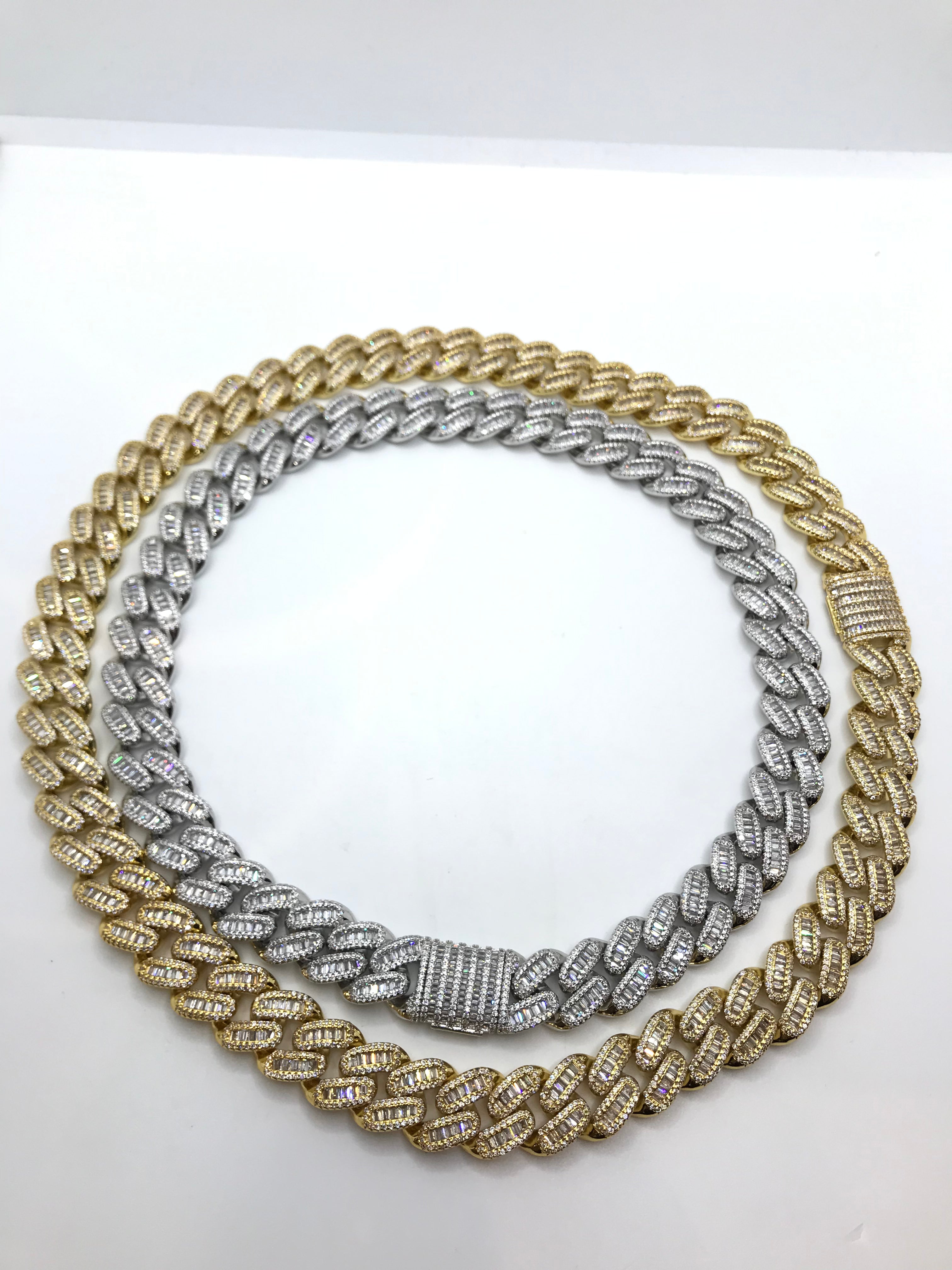 Hip Hop Choker Necklace for Men & Women - 15mm Baguette CZ Cuban Link Iced Out Chain | Perfect for Streetwear, Parties & Hip Hop Fashion