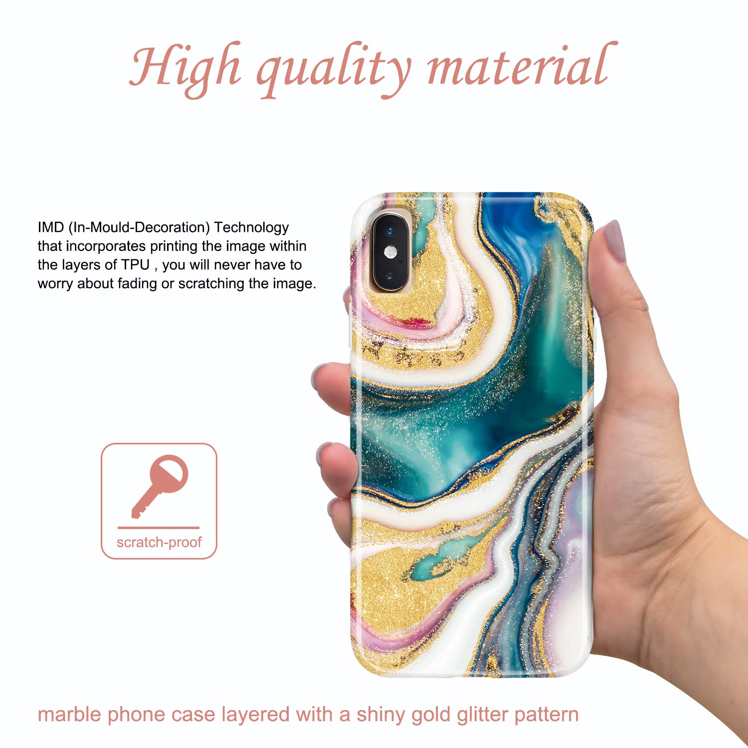 JIAXIUFEN iPhone X/Xs Case - Gold Sparkle Glitter Marble Slim Shockproof TPU Soft Silicone Cover (Dark Green) | Protective Phone Case for Everyday Use, Work & Travel