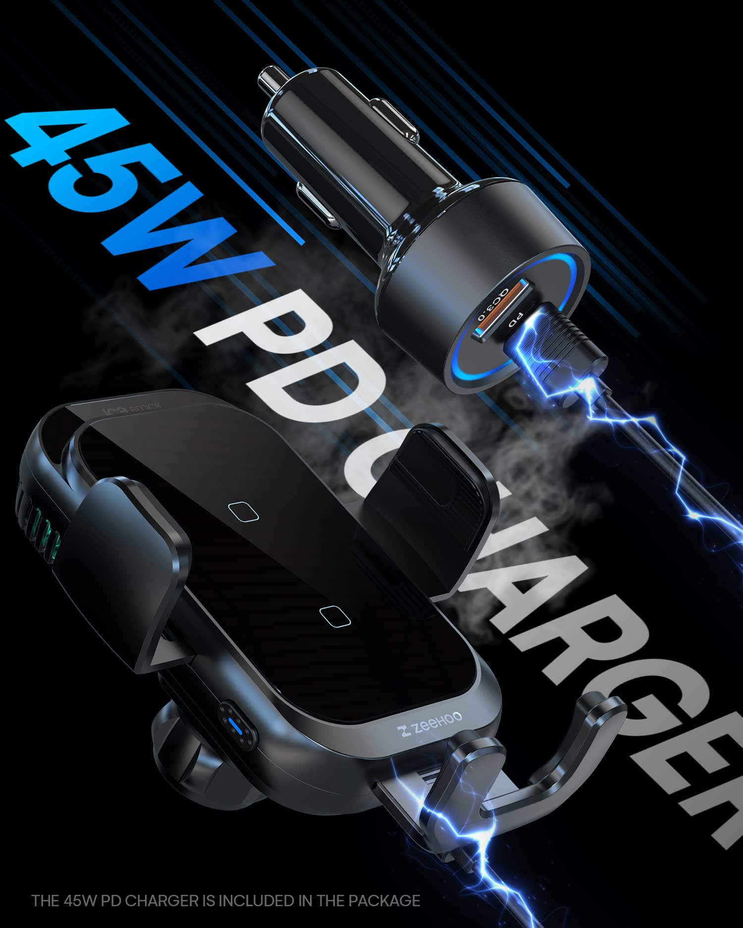 ZeeHoo 15W ICEBLOCK Wireless Car Charger - Fast Cooling Charging with Dual Coils, Auto Clamp Phone Mount for iPhone 15/14/13/12/11 Pro Max/XR, Samsung S22 Ultra/S21/S20/S10+/S9+/Note 9 - Perfect for Road Trips & Daily Commutes