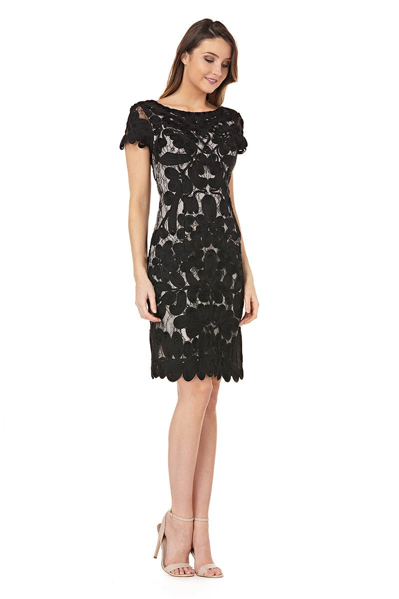 JS Collections Elegant Embroidered Lace Cocktail Dress for Women - Perfect for Evening Parties, Weddings & Special Occasions