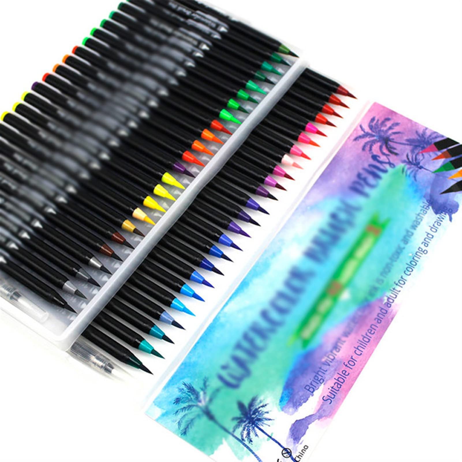 Premium Watercolor Markers Set - 48 Vibrant Colors, Dual-Tip Brush & Fine Point for Drawing, Lettering & Watercolor Painting | Ideal for Artists, Students & DIY Craft Projects | Perfect for Sketchbooks, Bullet Journals & Card Making