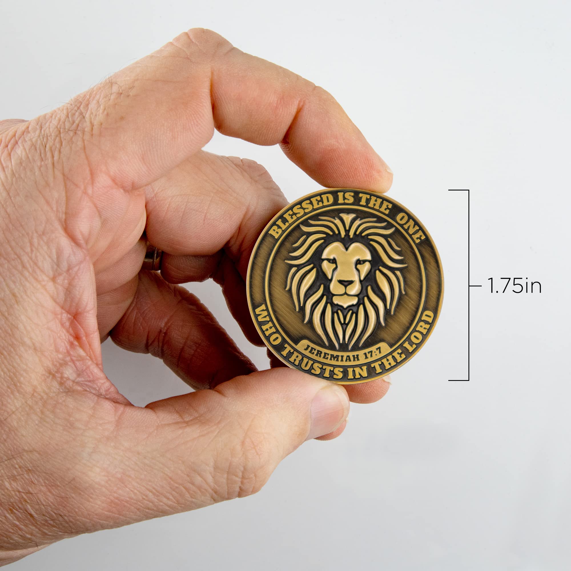 Christian Lion Challenge Coin - Bible Verse Prayer Token for Men, Police & Military - EDC Religious Gift