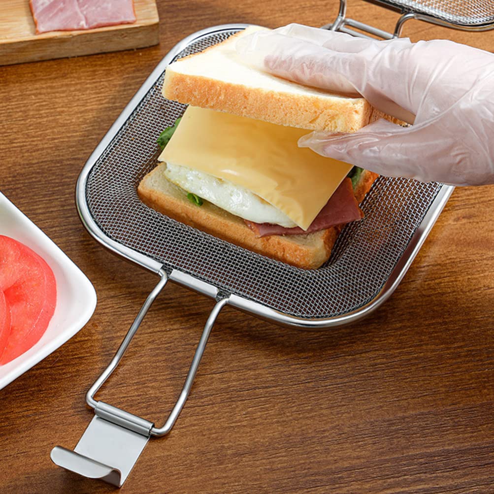 PACKOVE Stainless Steel Sandwich Cage Toaster Clip & Grill Press - Perfect for Grilled Cheese, Panini & Breakfast Sandwiches - Ideal for Home Kitchen & Camping Cooking Accessories