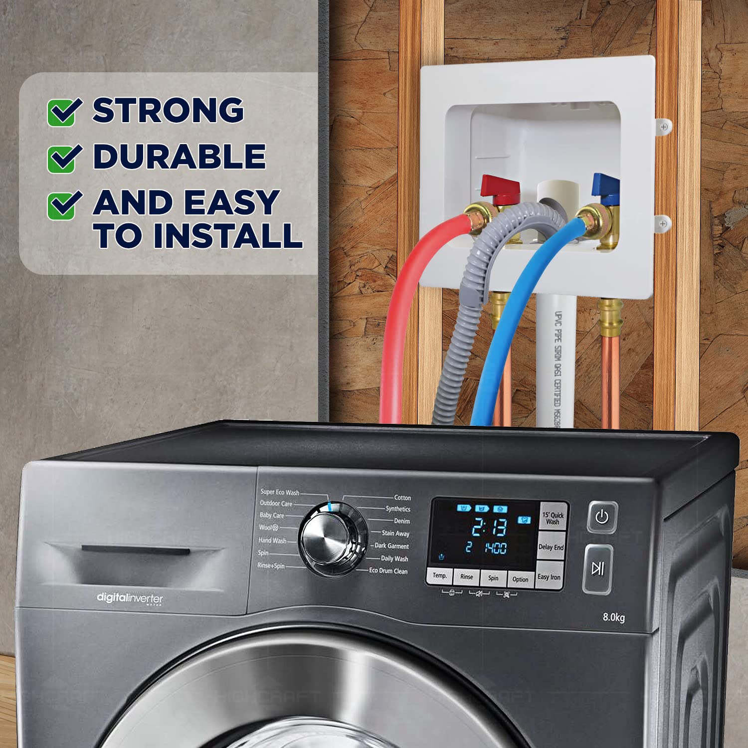 546GVO Clip-On Dual Drainage Washing Machine Outlet Box - White ABS Condensate Drain Funnel for Laundry Room, Utility Room & RV Use
