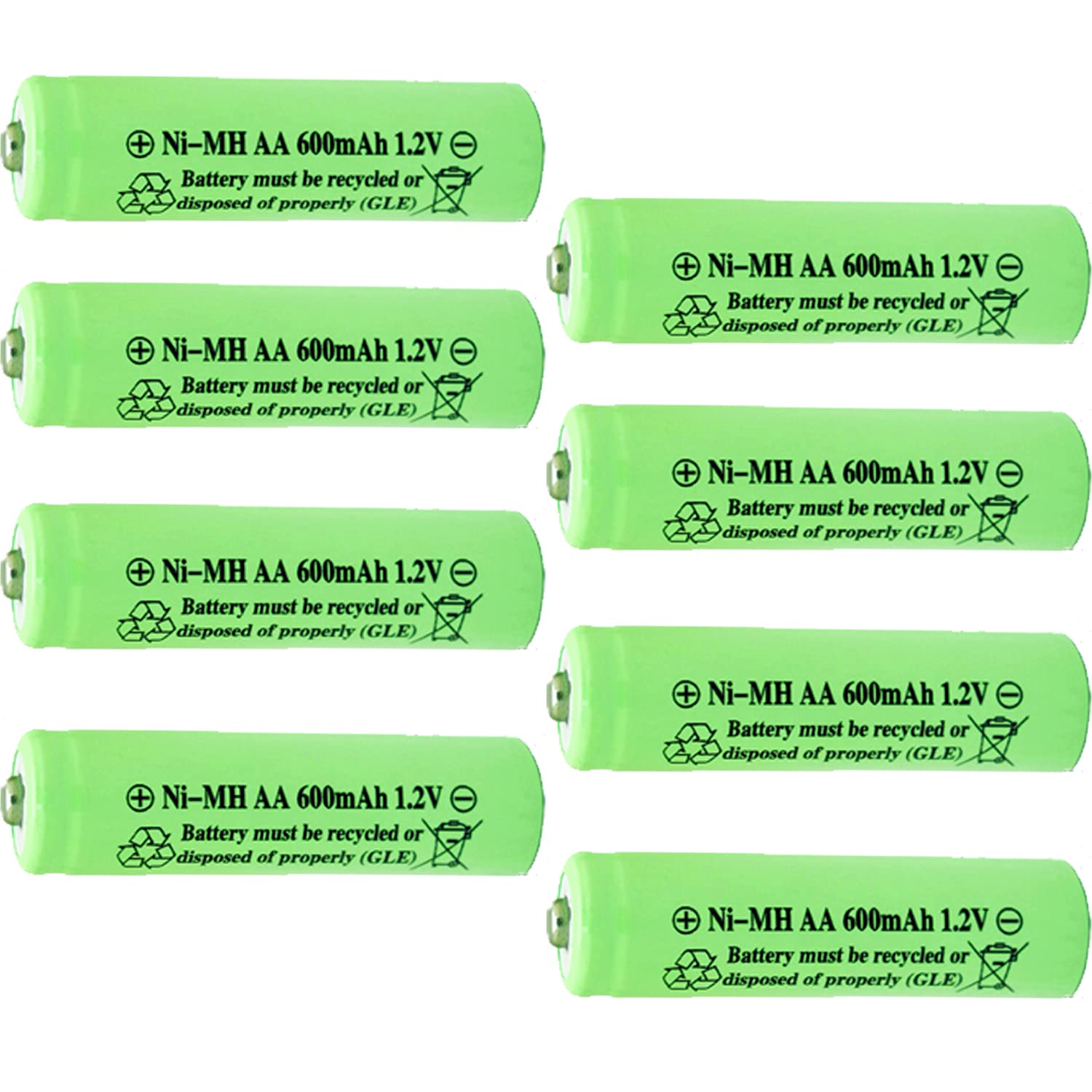 OXWINOU AA Ni-MH 600mAh 1.2V Rechargeable Batteries (8-Pack, Green) - Long-Lasting Power for Solar Lights, Garden Lights, Remote Controls, Computer Mice - Perfect for Outdoor & Home Use