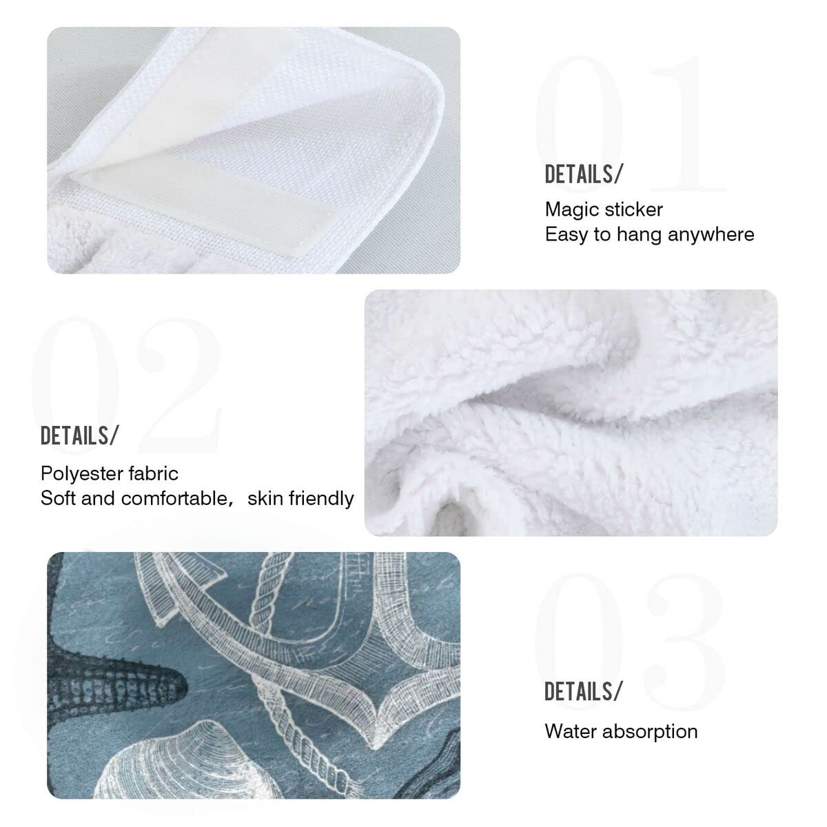 Nautical Anchor and Starfish Seashell Kitchen Towels Set of 2 - Super Absorbent Hand Towels for Bathroom, Hotel & Gym - Decorative Hanging Tea Bar Towels for Coastal Home Decor