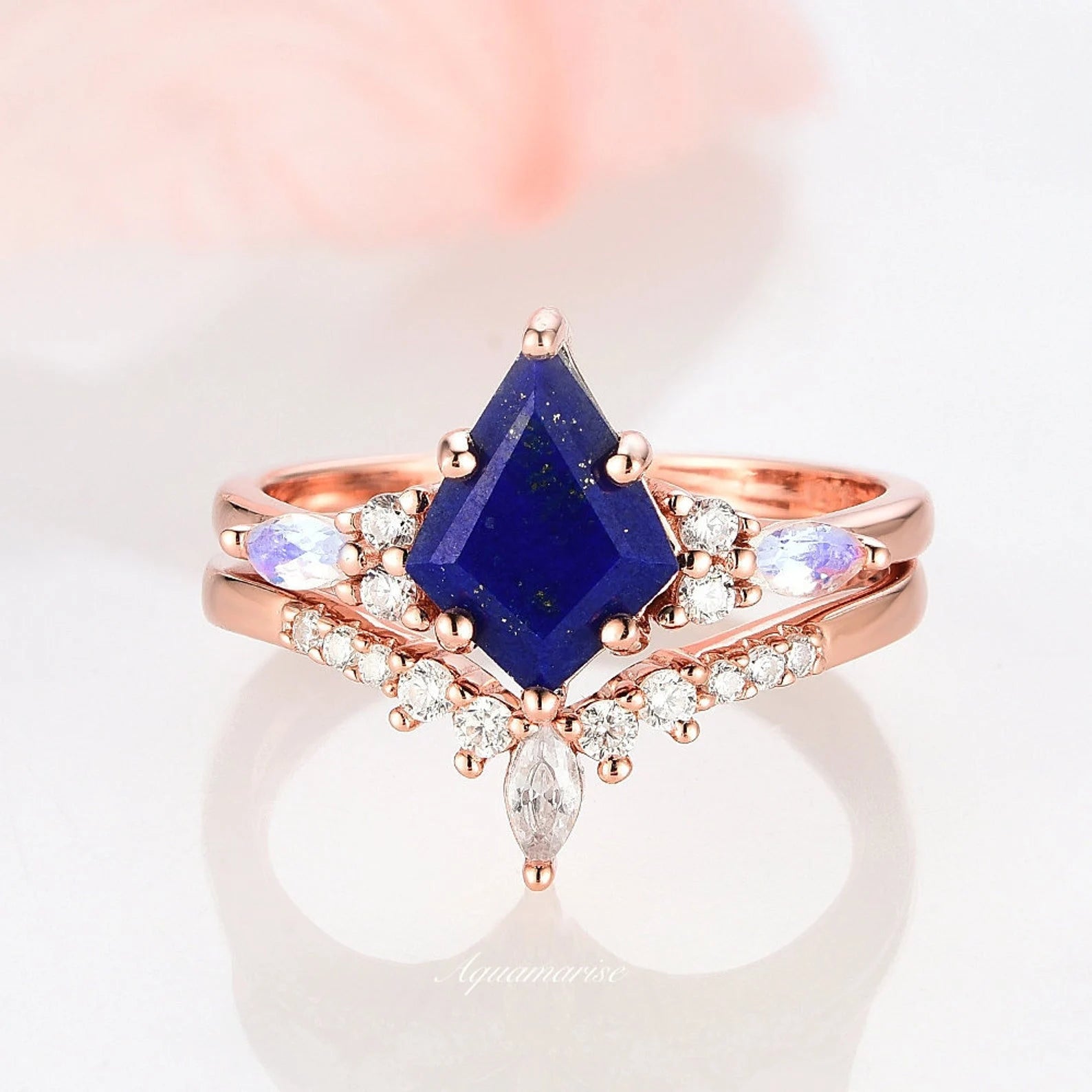 Skye Kite™ Blue Lapis Lazuli & Moonstone Couple Rings - Matching His & Hers Wedding Bands, Spiritual Healing Jewelry for Couples - Perfect for Anniversaries, Engagements and Romantic Gifts