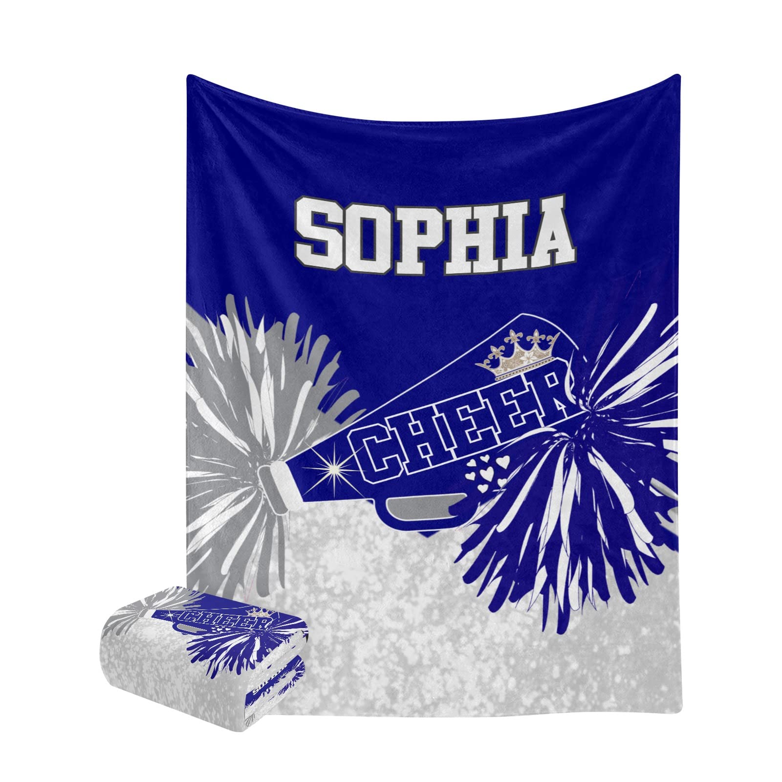 Personalized Cheerleader Blanket - Blue Gray White Soft Cozy Throw (50x60 Inch) for Bed, Sofa, Couch, Travel, Camping & Hiking - Perfect Gift for Sports Fans & Outdoor Adventures