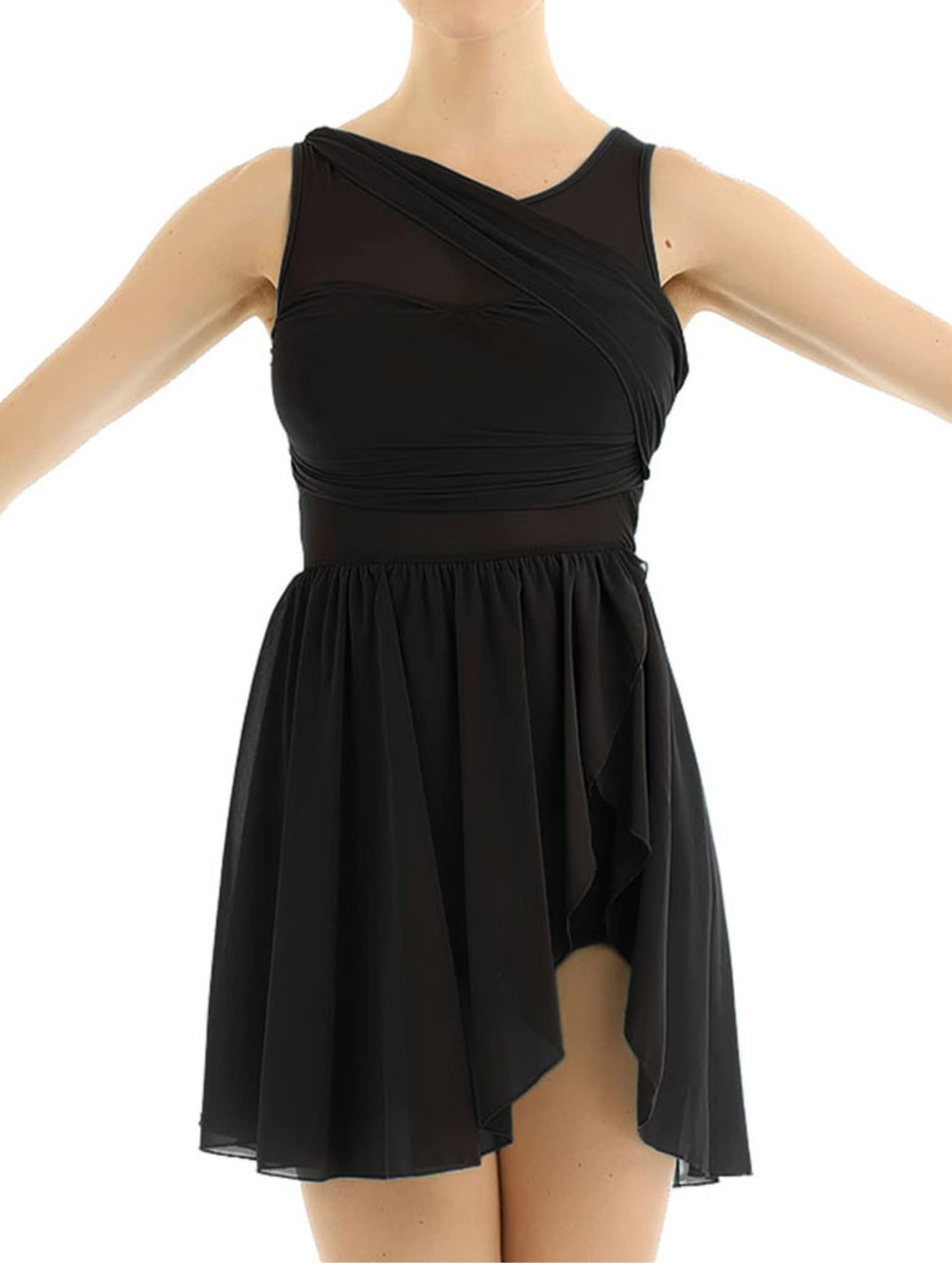 Elegant Women's Contemporary Dance Costume - V-Neck Chiffon Asymmetric Skirted Leotard Dress for Lyrical & Modern Dance Performance