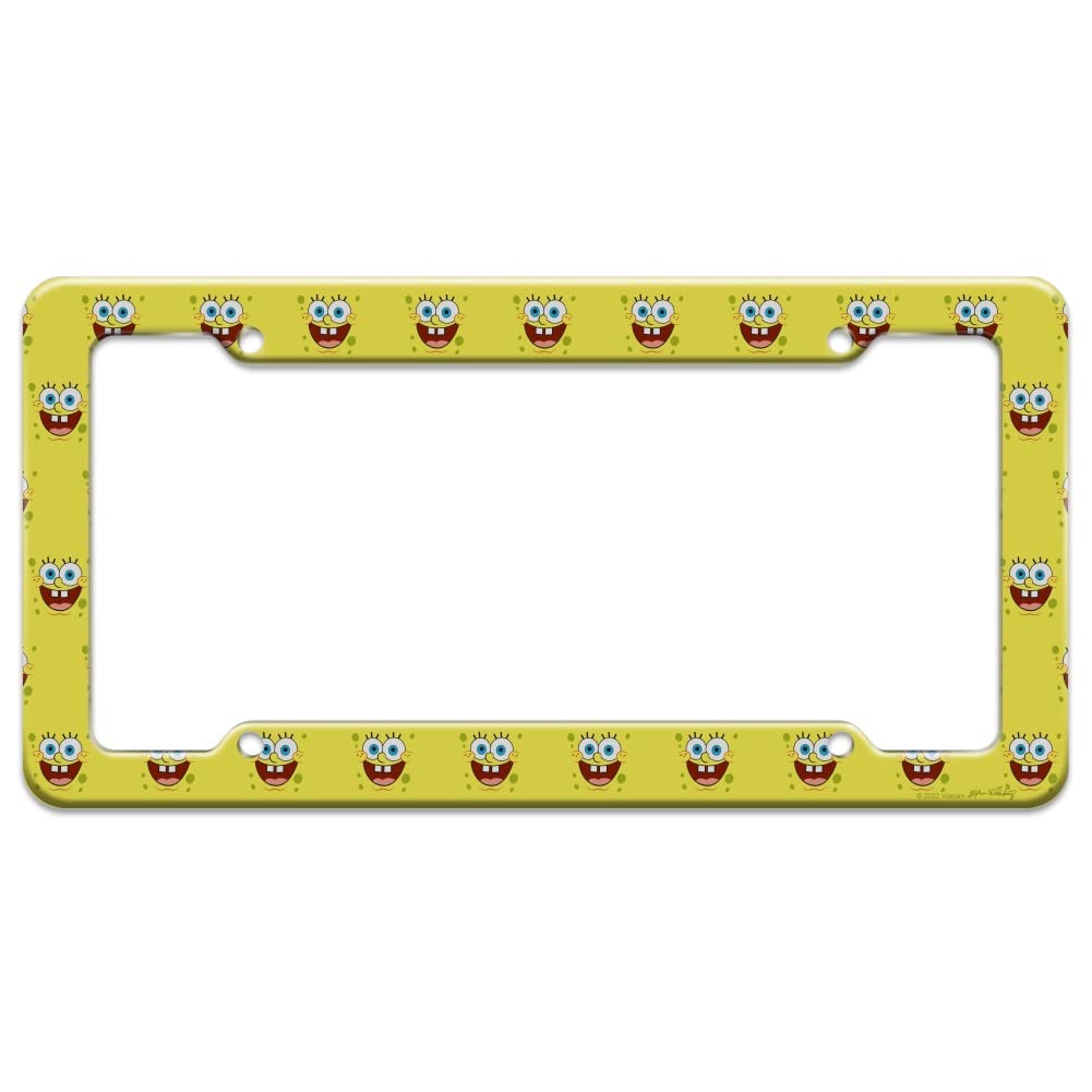 Spongebob Goofy Smile Face License Plate Frame - Fun Cartoon Car Accessory for Nickelodeon Fans - Perfect for Cars, Trucks & Motorcycles