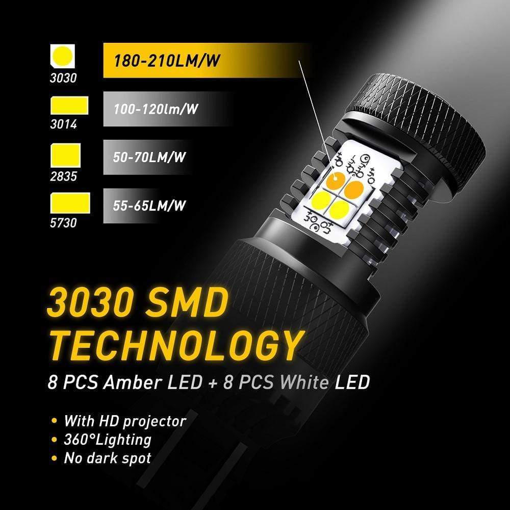 AUXITO 3157 4157 LED Bulb - Dual Color Switchback White & Amber - Projector Turn Signal Lights - Perfect for Car, Truck, SUV & Motorcycle Headlight Upgrades