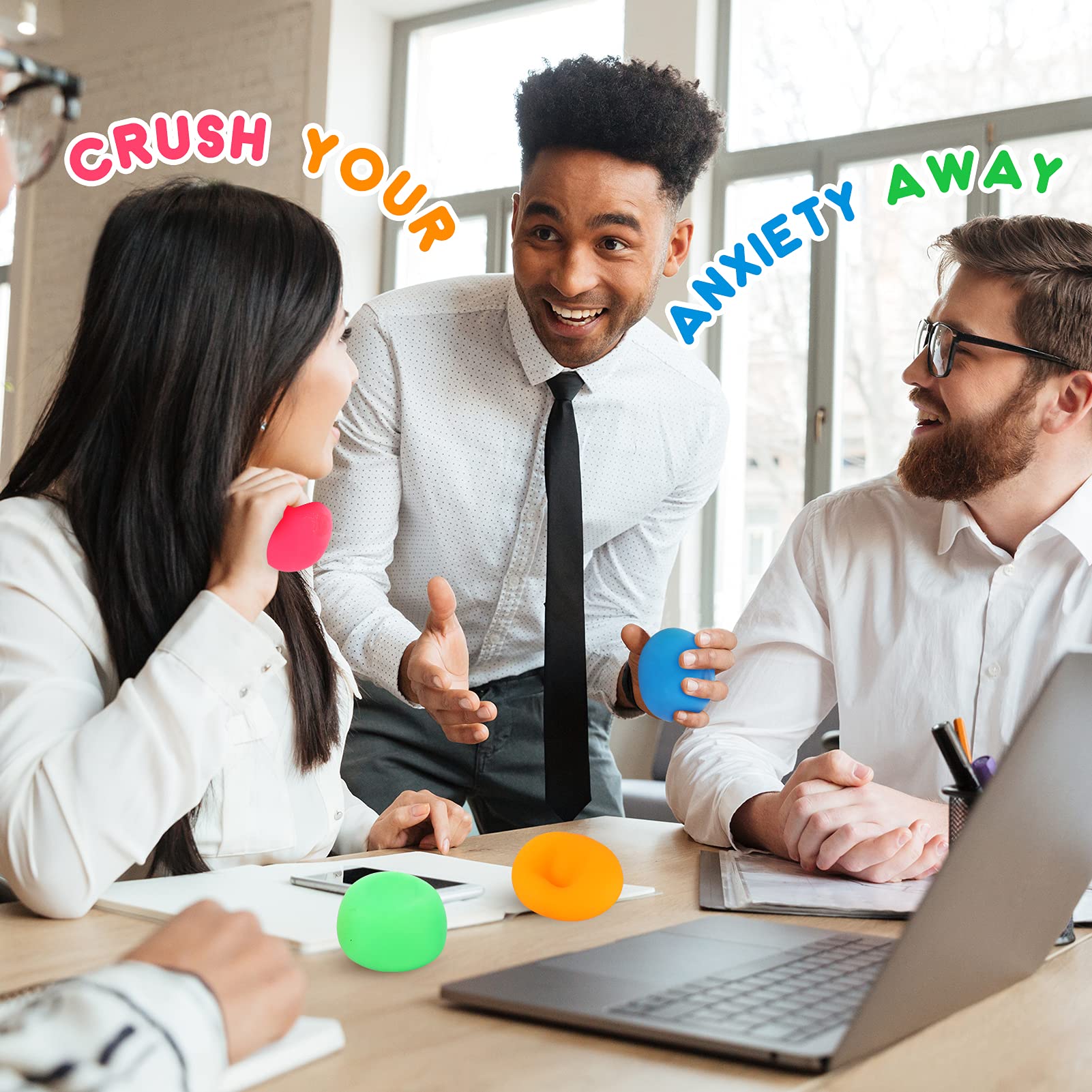 4 Pack Stress Relief Balls for Kids & Adults - Slow Rising Squeeze Toys for Anxiety Relief, Sensory Fidget Toys to Improve Focus & Mood - Hand Therapy Squishy Balls for Office, School & Home Use