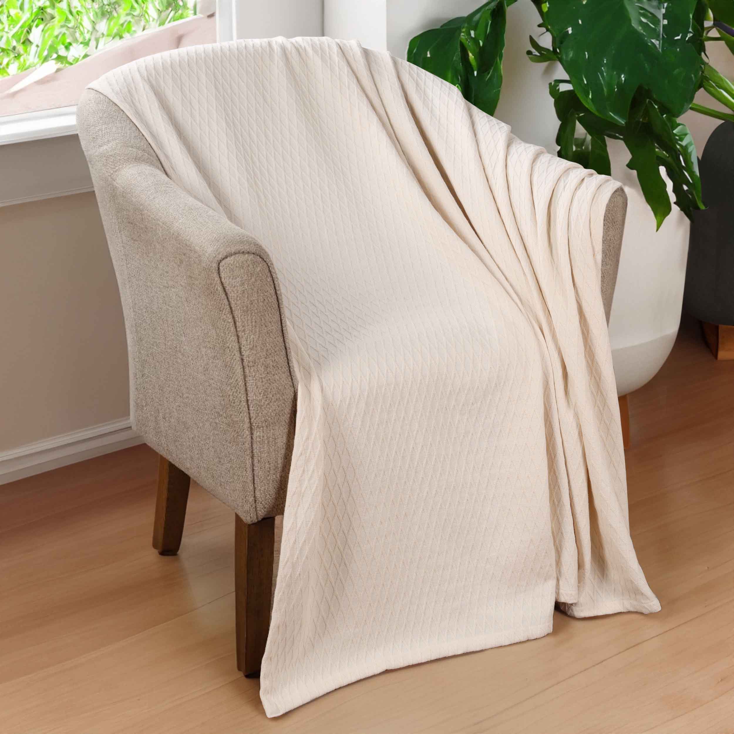 Premium Cotton All-Season Diamond Pattern Bed Blanket & Sofa Throw - Soft Cozy Blanket for Bedroom, Living Room, and Outdoor Use