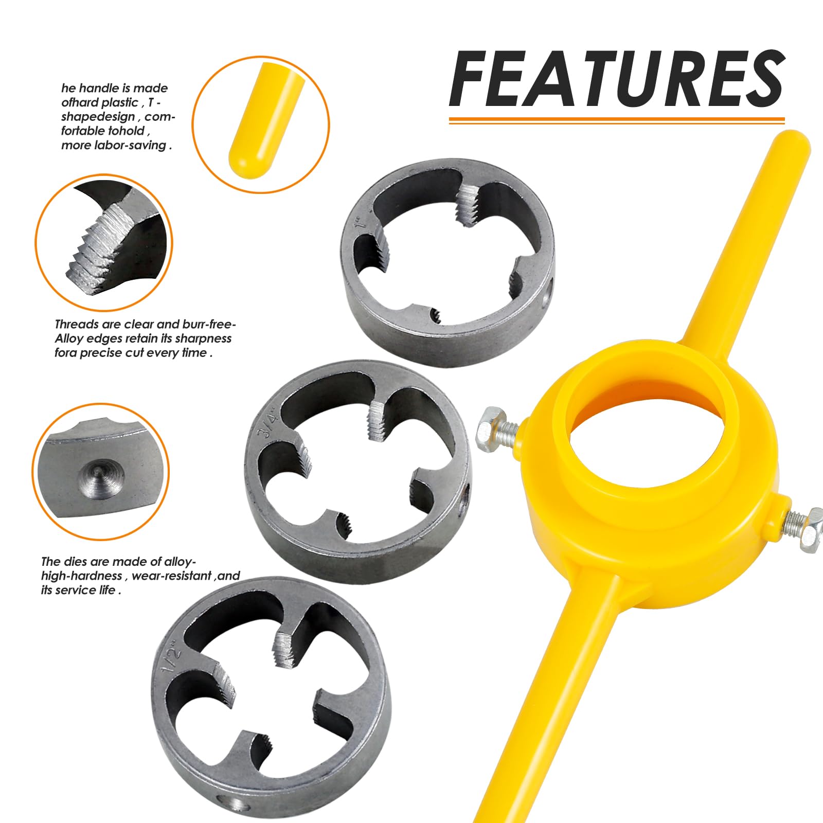 6Pcs PVC Pipe Threader Kit - 1/2