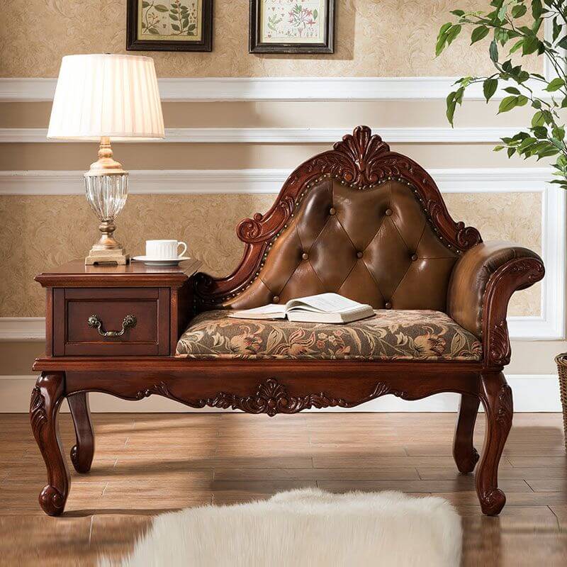Minimalist Petal Decorated Chaise Lounge Chair with Hidden Storage & Upholstered Seat - Perfect for Living Room, Bedroom or Reading Nook