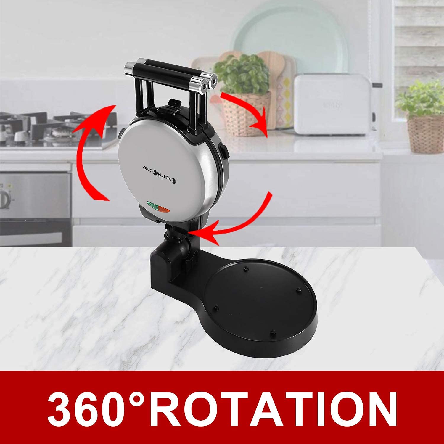 3-in-1 Waffle Maker with Removable Nonstick Plates - Belgian, Omelet & Egg Waffle Maker, 360° Rotating Design for Perfect Breakfast, Brunch & Desserts - Ideal for Home, Office & Camping Use