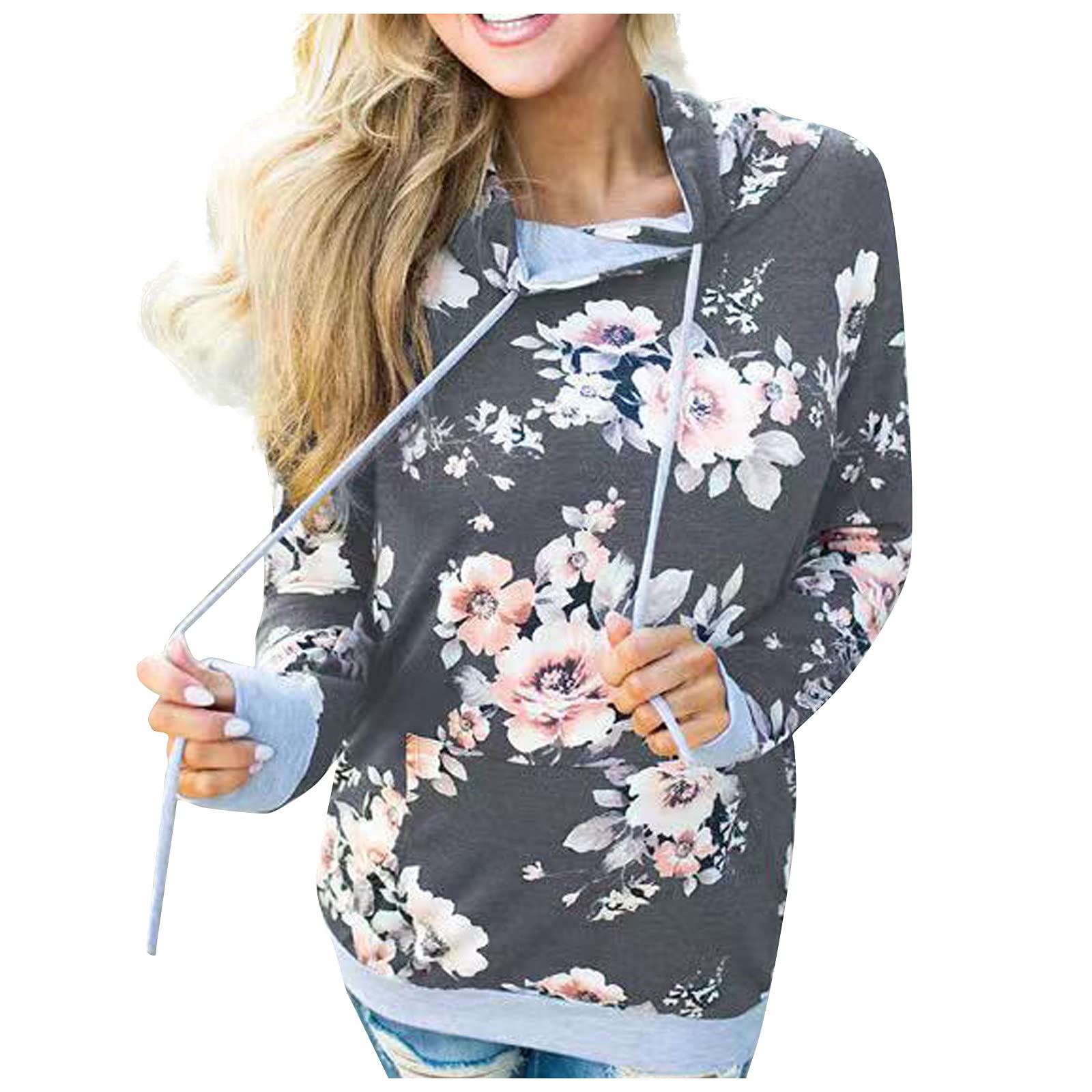 Women's Casual Printed Hooded Long Sleeve Loose Sweater Pullover - Comfortable Blouse for Everyday Wear, Office & Outdoor Activities