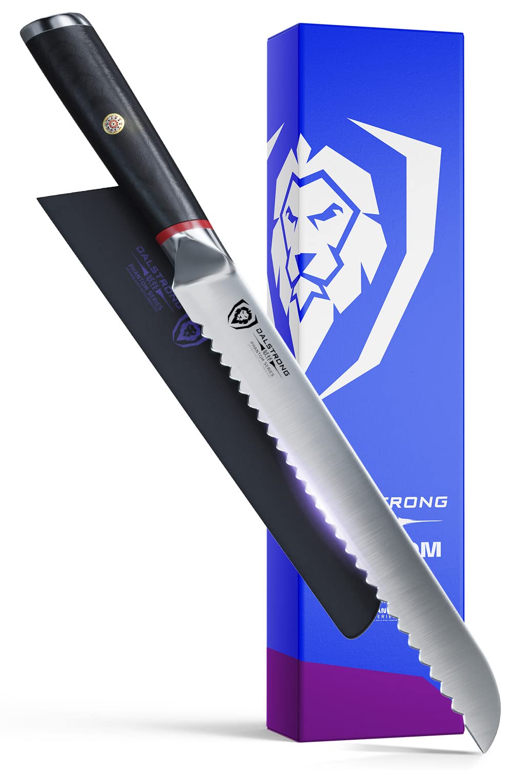 Dalstrong 9-Inch Serrated Bread Knife - Phantom Series - Japanese AUS8 High-Carbon Steel Blade with Pakkawood Handle & Protective Sheath - Perfect for Slicing Bread, Pastries, Tomatoes & Delicate Foods