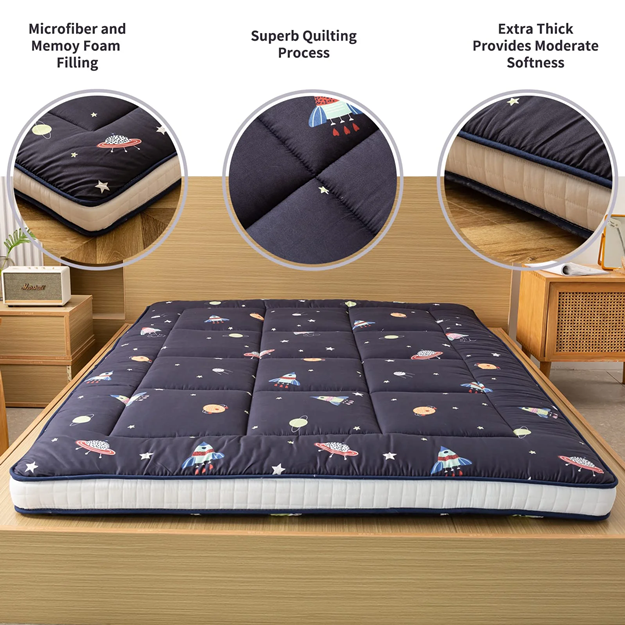 MAXYOYO Extra Thick Futon Floor Mattress - 4 Inch Padded Japanese Folding Roll Up Mattress Sleeping Pad for Guest Bed, Camping & Home Use