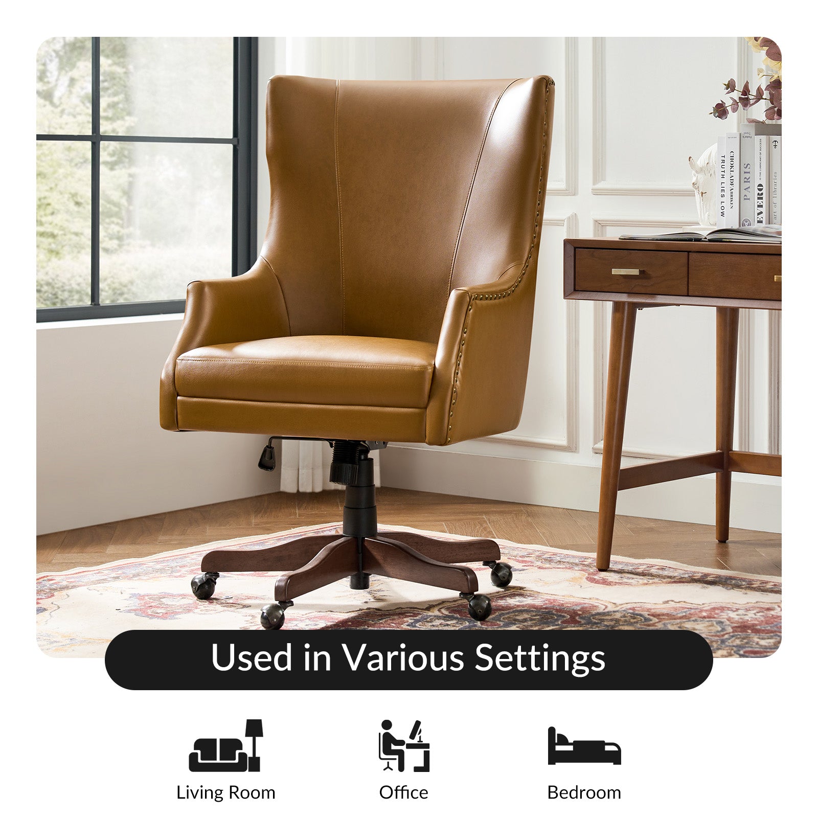 Caesar Classic Modern Office Chair with Elegant Copper Nailheads - Ergonomic Executive Desk Chair for Home & Office Workspace - Perfect for Professionals, Gamers and Remote Workers
