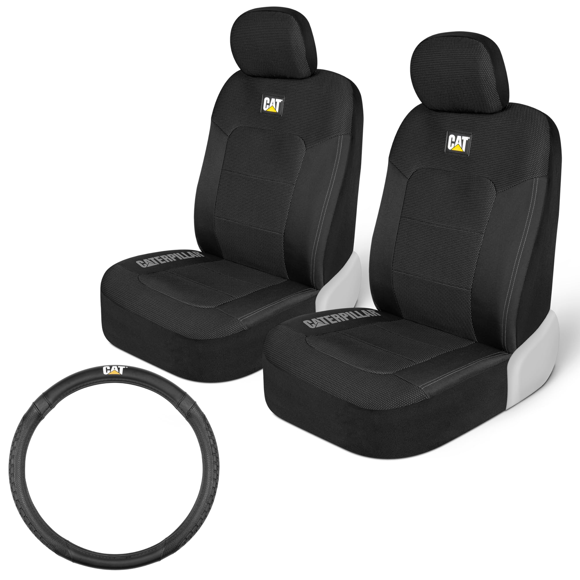**Cat® MeshFlex Truck Seat Covers – Front Seat Set with Steering Wheel Cover (Fits 15.5-16 Inch Wheels) | Durable Automotive Seat Protectors for Cars, Trucks & SUVs | Perfect for Work Commutes & Off-Road Adventures**