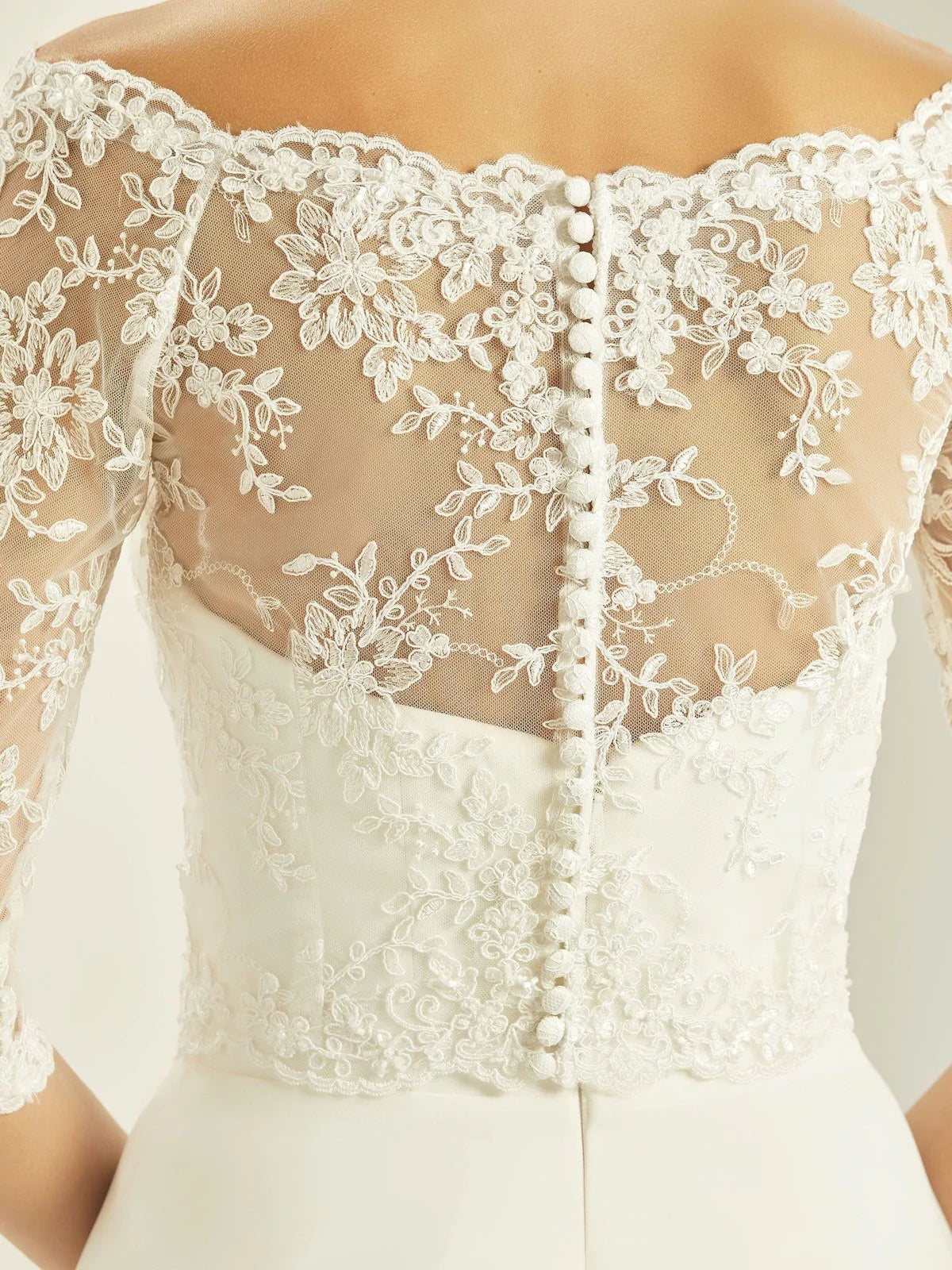 Bianco Evento Ivory Lace Bridal Bolero - Elegant Wedding Dress Cover Up Shawl E274 | Perfect for Church Ceremonies, Outdoor Weddings & Formal Receptions