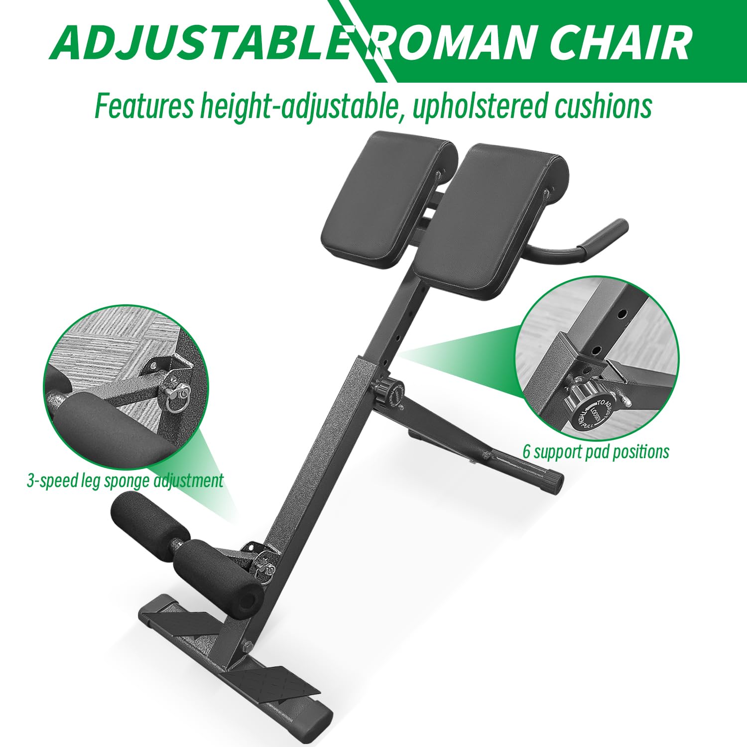 Hyperextension Roman Chair - Adjustable Foldable Back Extension Bench for Home Gym, Core & Glute Workout - Durable Steel Frame Exercise Equipment for Strength Training & Rehabilitation