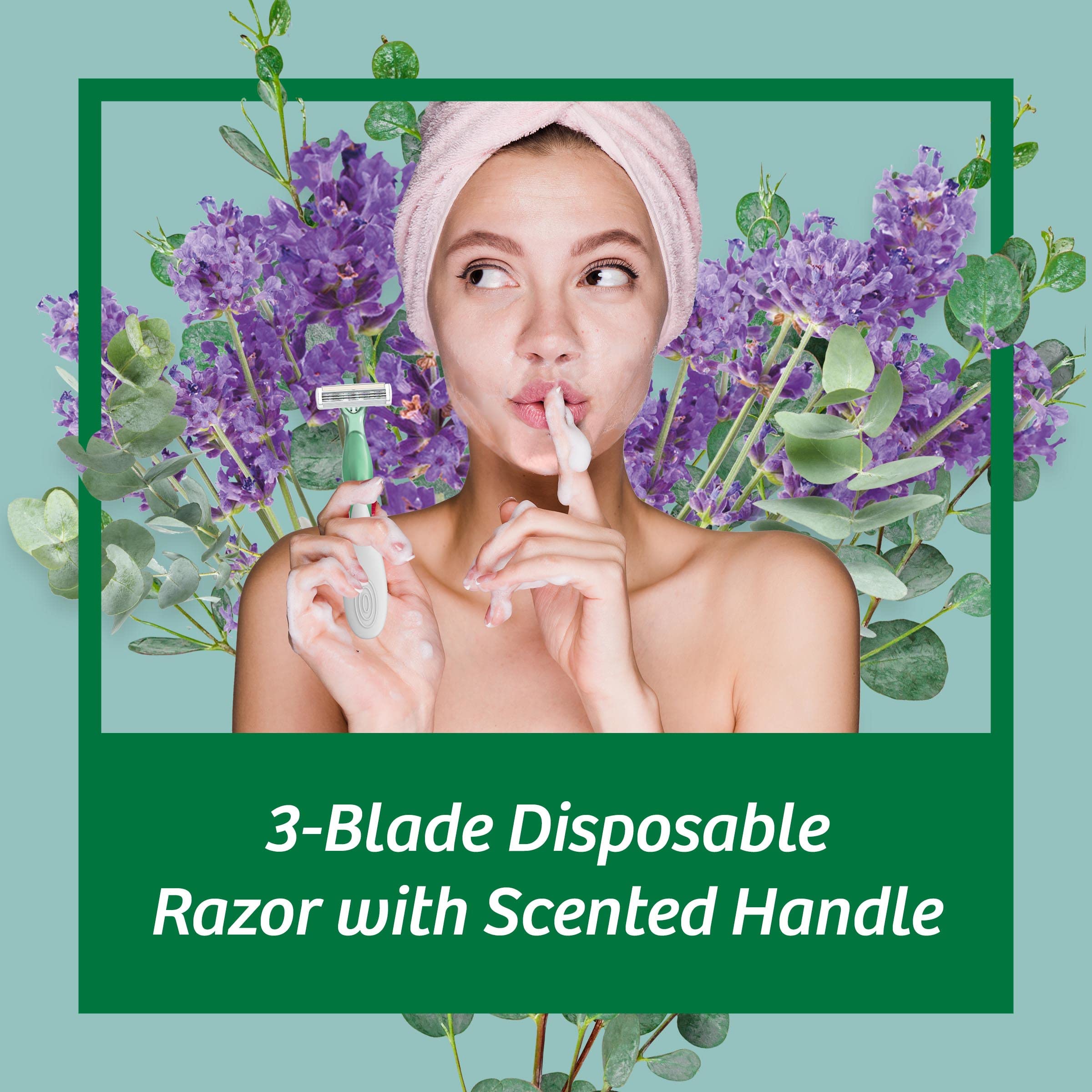 BIC Soleil Escape Women's Disposable 3-Blade Razors - Lavender & Eucalyptus Scented Handles - 12 Pack - Perfect for Bikini Line, Pubic Hair & Sensitive Skin - Smooth Shaving for Travel, Gym & Beach Days