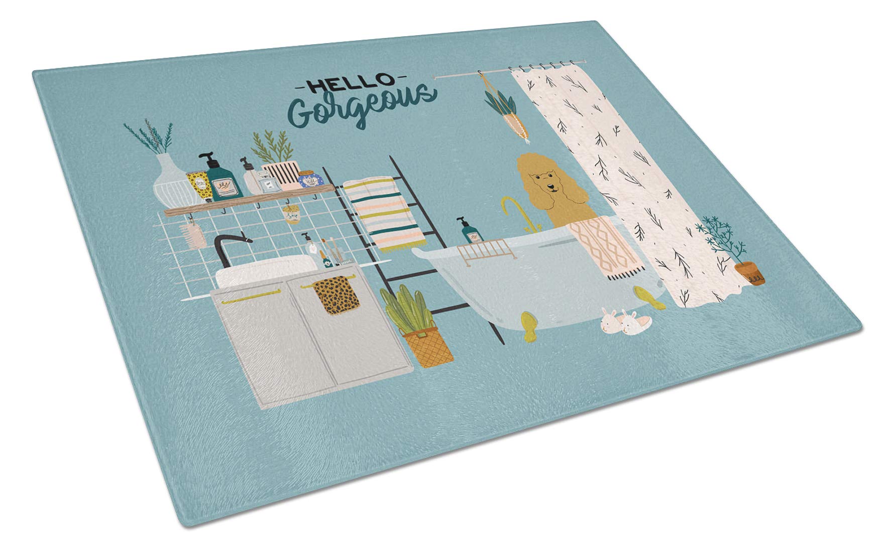 Tan Poodle in Bathtub Glass Cutting Board - Large Decorative Tempered Glass Kitchen Cutting & Serving Board - Perfect for Entertaining, Charcuterie & Home Decor - Durable Chopping Board for Fruits, Cheese & More
