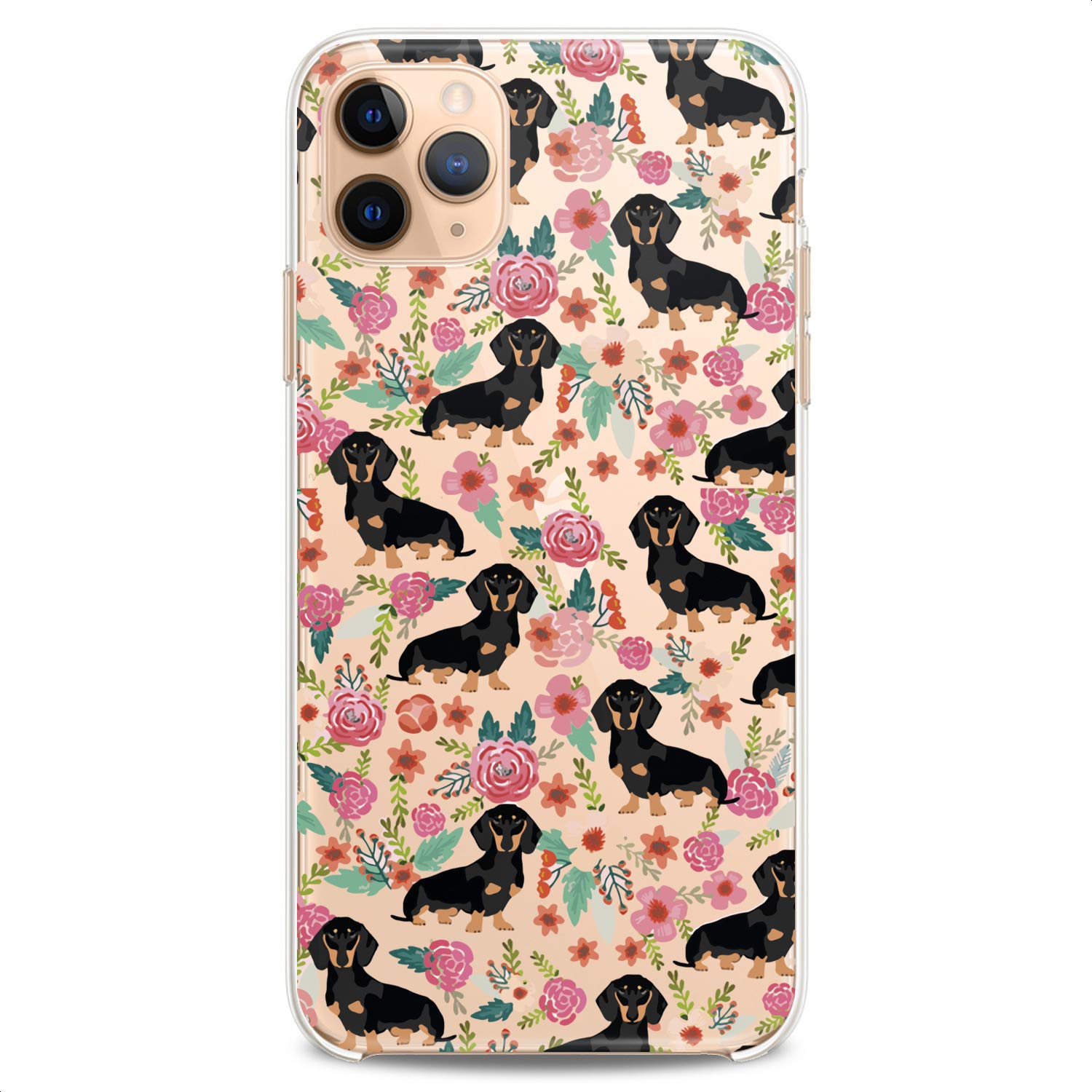 Premium TPU Phone Case for iPhone 16/15/14/13/12/11 Pro Max/Plus/Mini/XS/XR/X/8/7/6/5/SE - Cute Kawaii Floral Wiener Dog Design with Basset Hound Print - Slim Flexible Clear Silicone Protective Cover - Perfect for Everyday Use, School, Work & Gift Giving