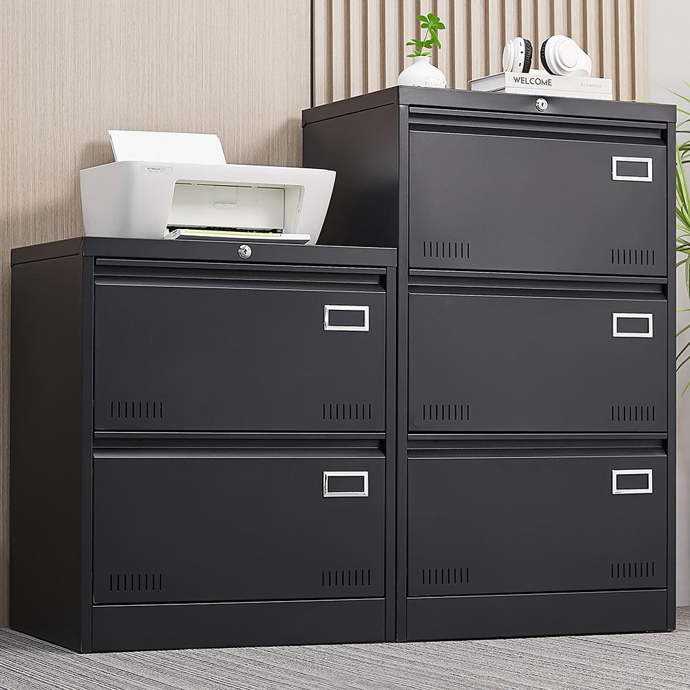 2-Drawer Black Metal Lateral File Cabinet with Lock - Office Vertical Storage for Home, Legal, Letter & A4 Documents - Secure Locking File Cabinet for Office, Study or Workspace (Assembly Required)