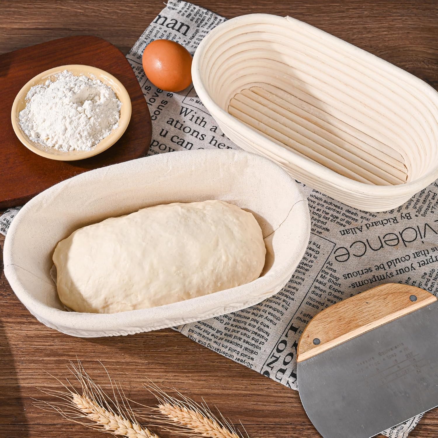 Saint Germain Bakery 10-Inch Oval Banneton Proofing Basket with Linen Liner (2-Pack) - Premium Brotform for Sourdough, Artisan Bread Baking | Perfect for Home Bakers & Professional Bakeries