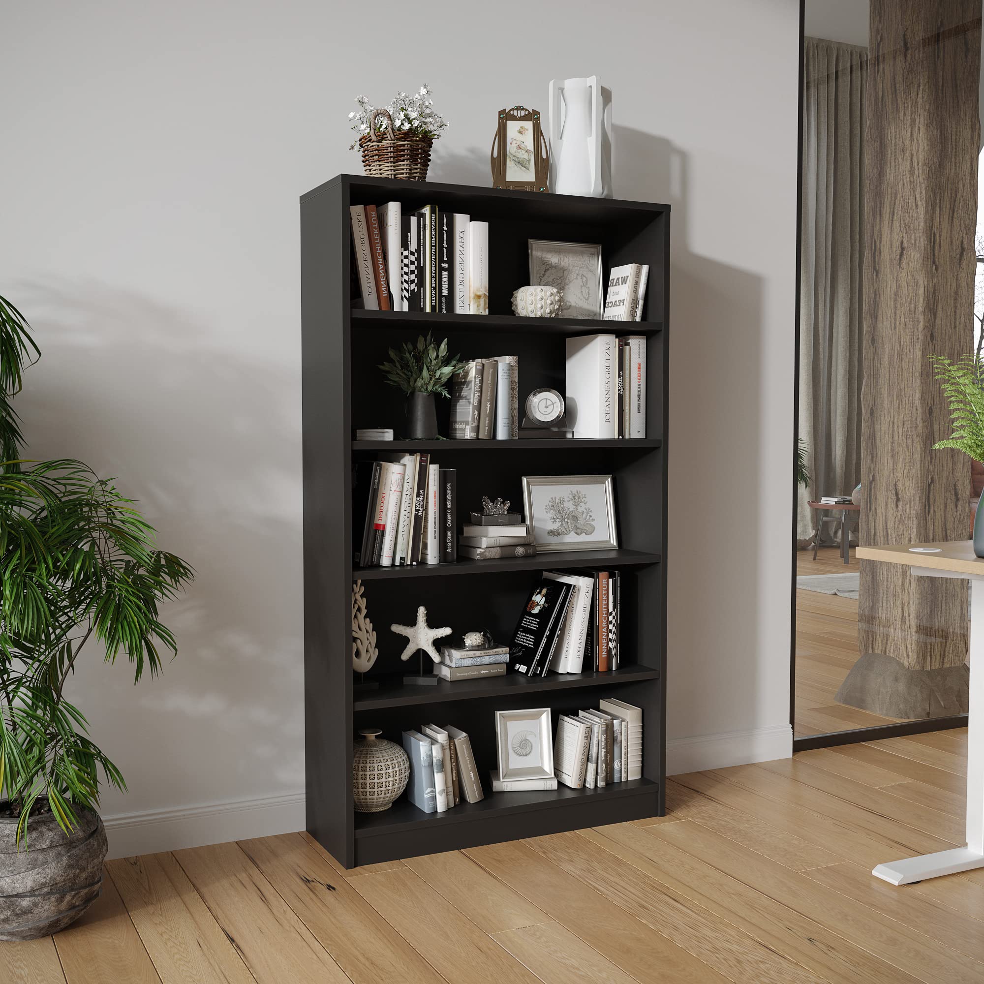 Sunon 5-Shelf Wood Bookcase - Freestanding Display Bookshelf for Home, Office & School - 11.6