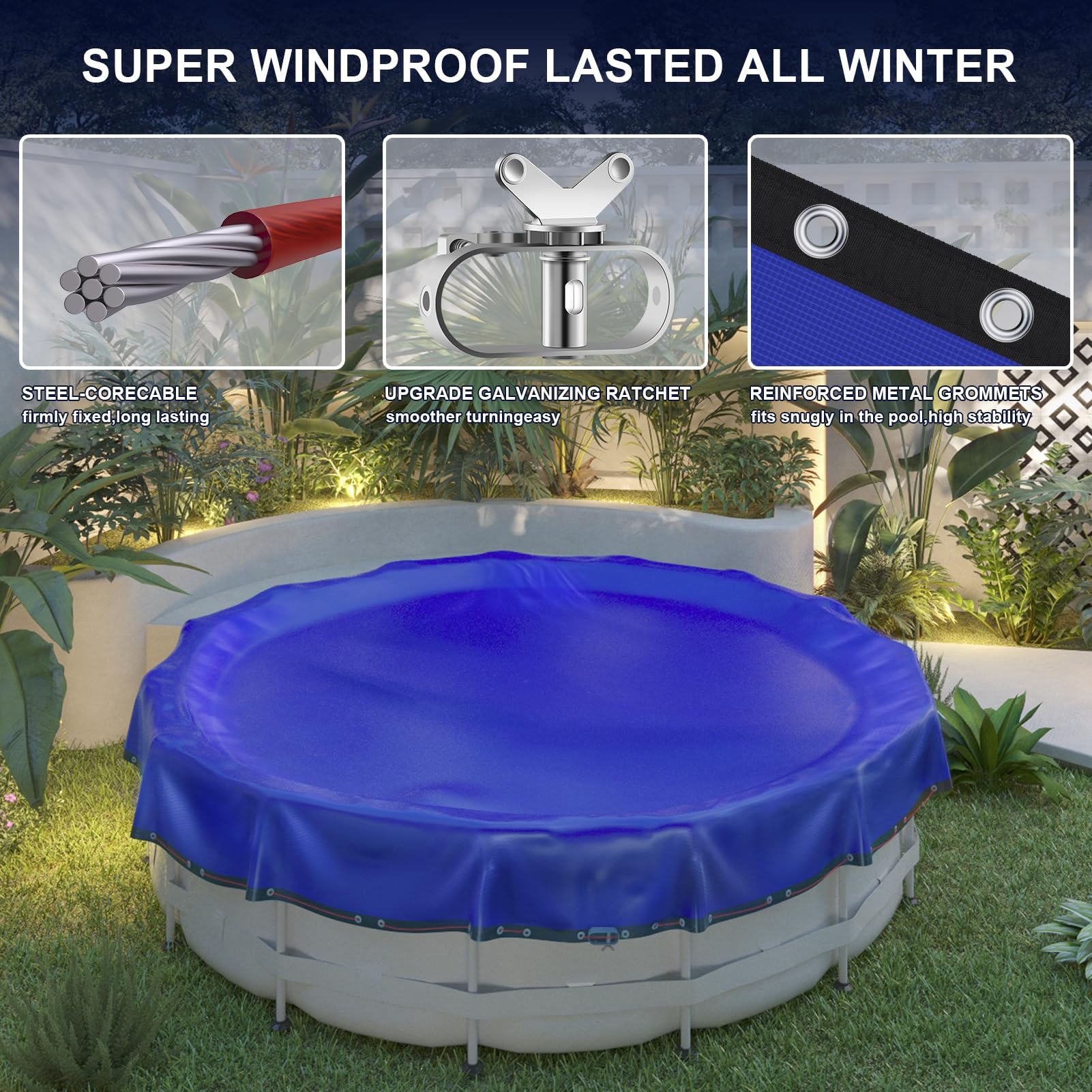 Upgraded 24 ft Round Winter Pool Cover for Above Ground Pools - Extra Thick, Durable Swimming Pool Protection Cover with Encryption Grommets, Cold & UV Resistant - Includes Premium Winch & Cable (Perfect for Winterizing and Protecting Your Above Ground Pool from Debris, Harsh Weather, and Sun Damage)