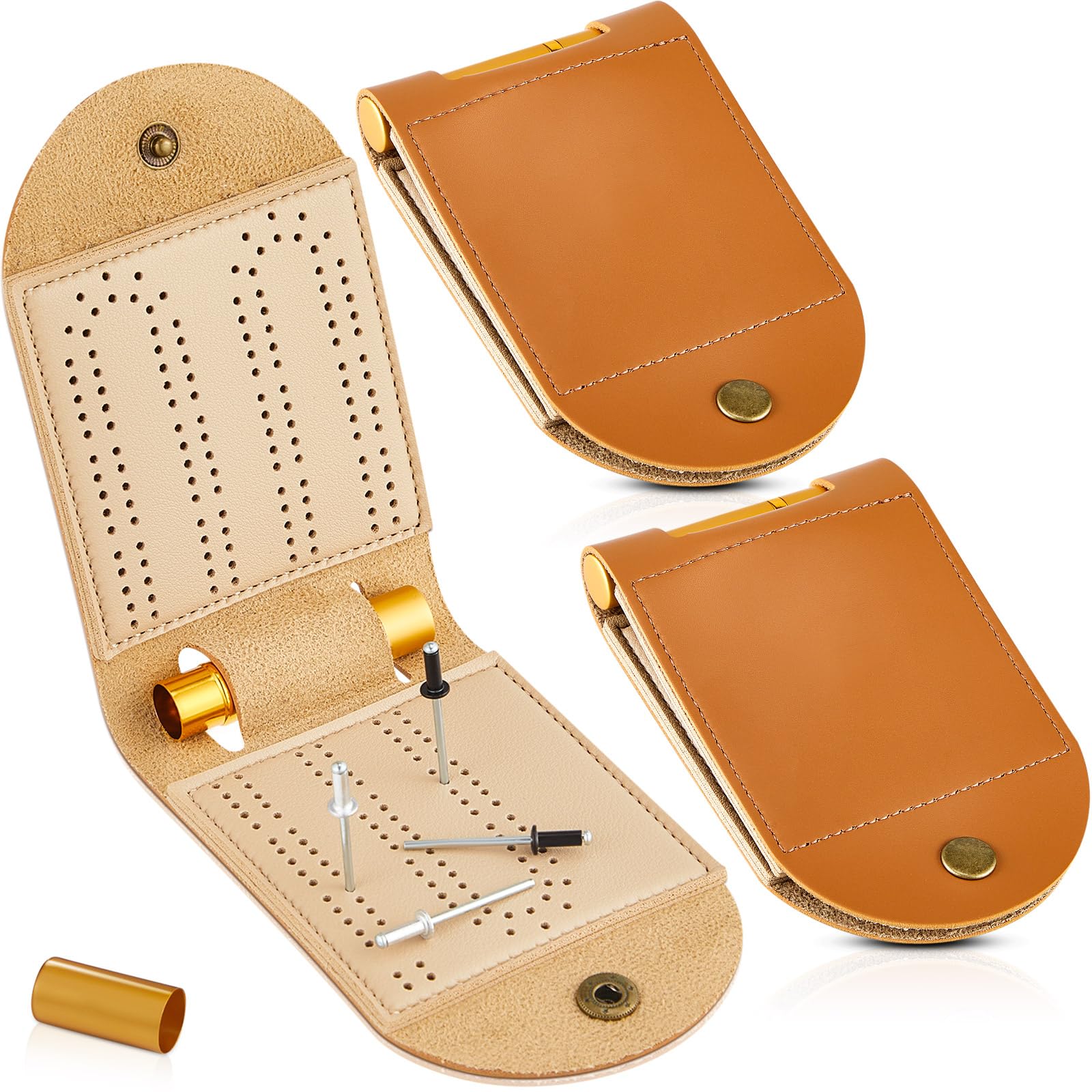Liliful 2-Pack Portable Cribbage Board Game Set - Includes 8 Metal Pegs, 2 Mini Leather Boards & Storage Slots | Compact Travel Games for Camping, Road Trips & Family Game Nights