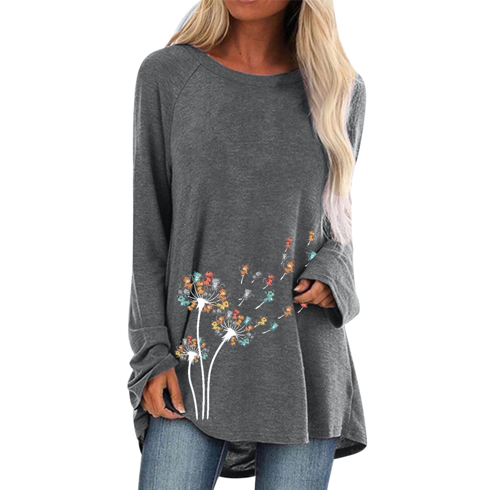 Women's Flowy Short Sleeve Tunic Tops - Plus Size Dandelion Print Blouse for Leggings | Casual Wear, Office Outfits & Summer Fashion