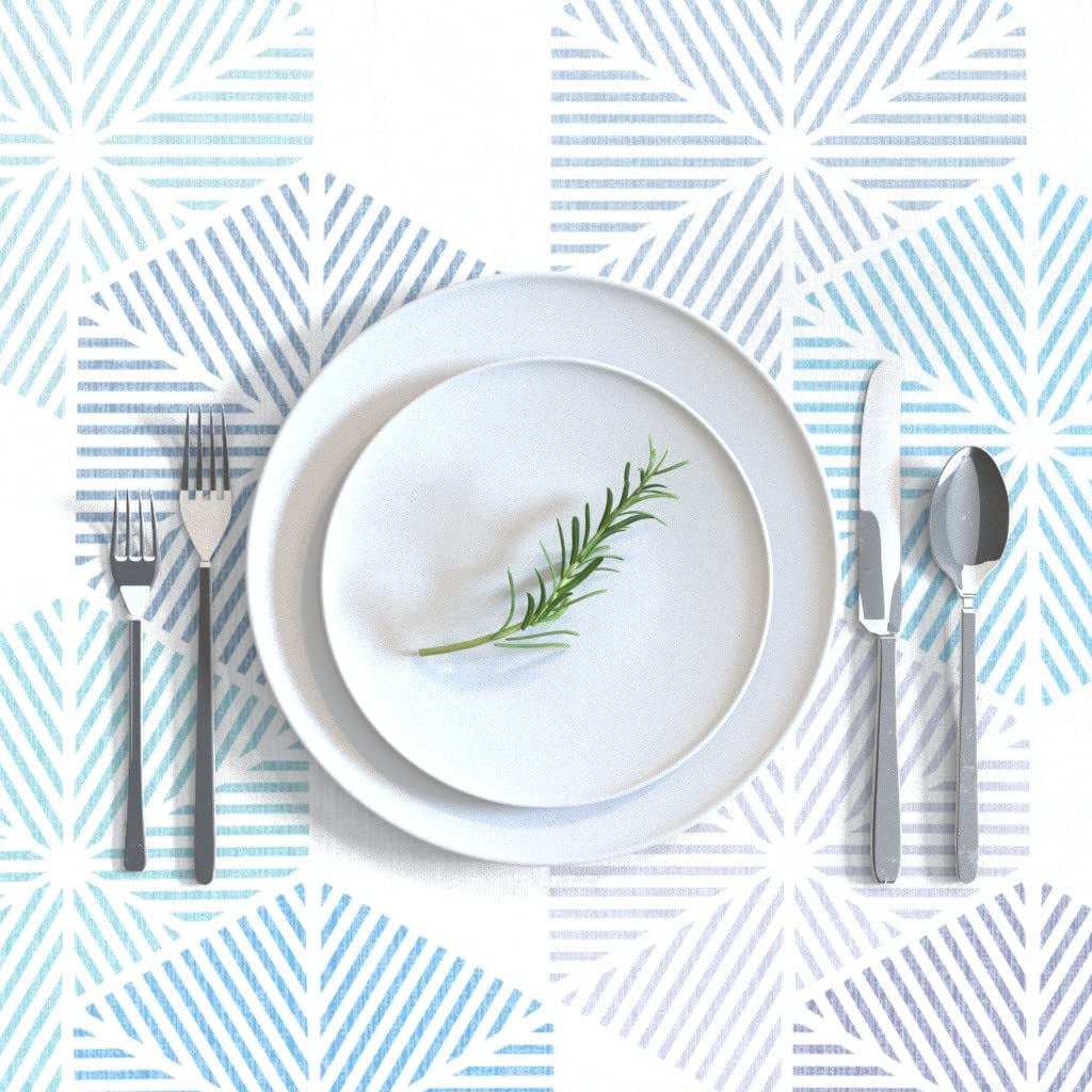 Custom Ice Crystal Geometric Blue Hexagon Print Cotton Sateen Tablecloth 70
