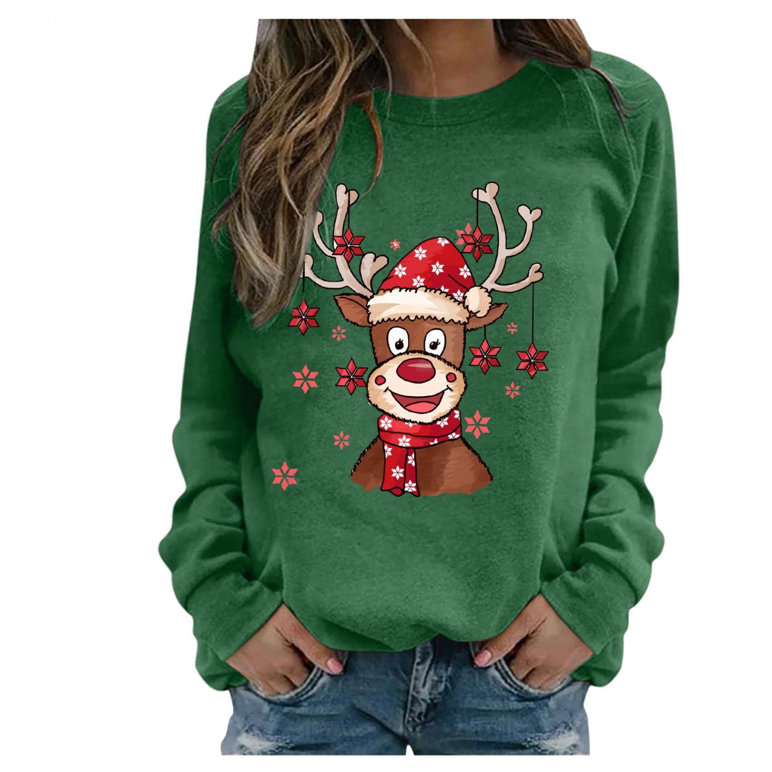 GUOBIOZIY Women's Christmas Sweaters - Casual Long Sleeve Graphic Tunic Tops for Leggings | Holiday Party Outfit, Cozy Winter Fashion Blouse