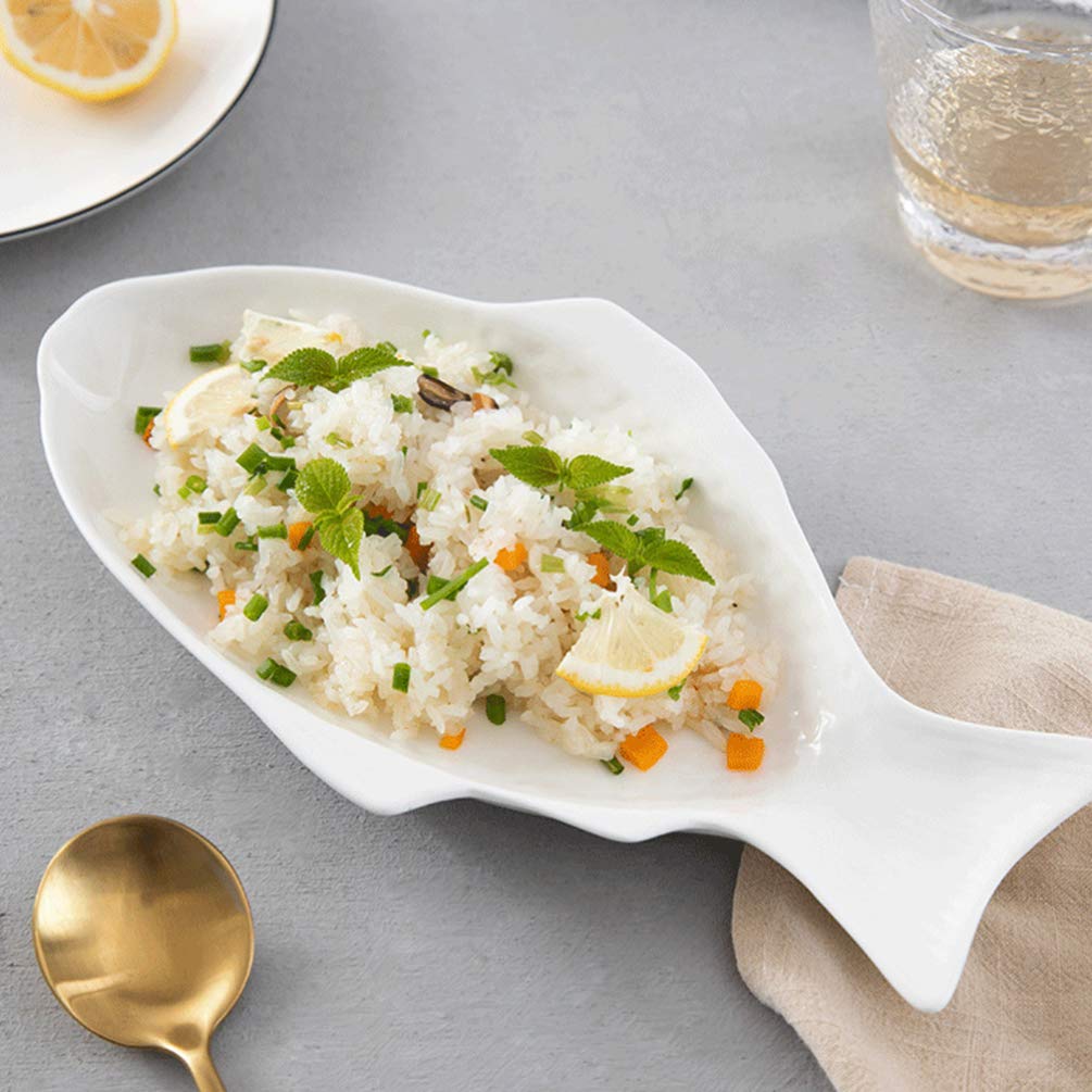 Healeved Ceramic Fish Shaped Serving Platter - 15 Inch White Decorative Appetizer Tray for Restaurants & Home Entertaining - Perfect for Sushi, Crackers, Cheese & Party Snacks