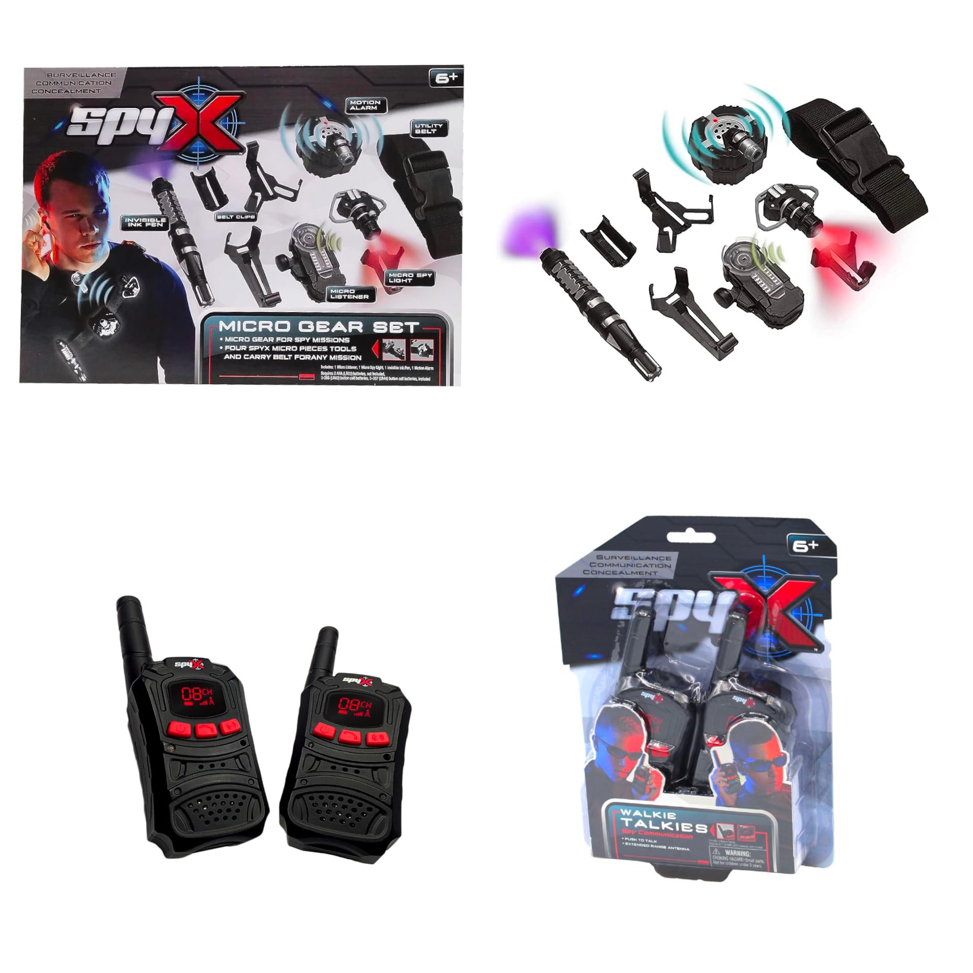 SpyX Micro Gear Set with Walkie Talkies - 4 Essential Spy Tools on Adjustable Belt + 2-Person Walkie Talkies for Kids | Perfect Spy Gear Collection for Outdoor Adventures, Backyard Missions & Role Play Games
