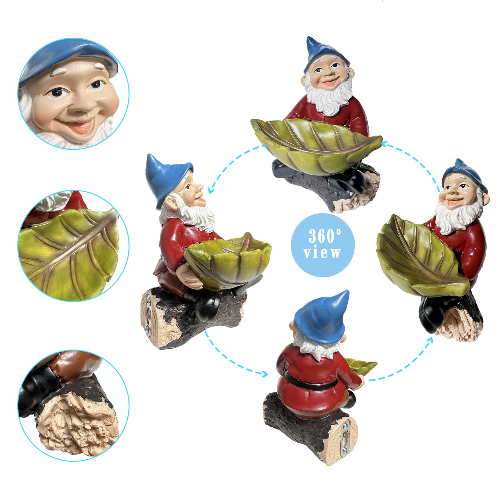 Spring Garden Gnome Bird Feeder with Birdbath - Outdoor Decor for Yard, Patio, Lawn & Porch - Unique Garden Gift for Bird Lovers - Perfect for Spring Gardening & Backyard Birdwatching