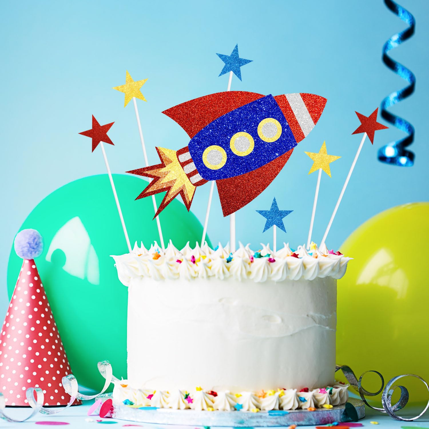 Space Rocket Cake Topper for Birthday Party Decorations - Astronaut & Spaceship Theme - Outer Space Party Supplies - Perfect for Kids Birthday, Baby Shower & Space-Themed Celebrations