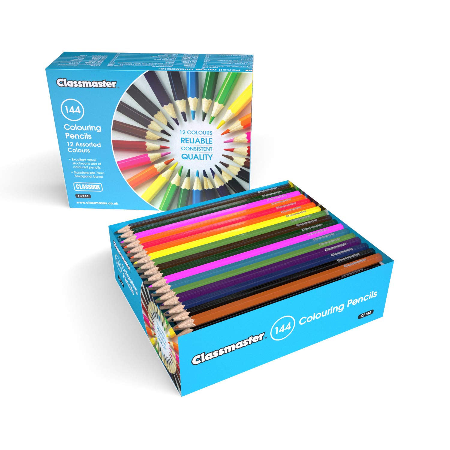 Classmaster CP144 Premium Wooden Colored Pencils Set - 144 Pre-Sharpened Standard Size Art Supplies for Kids & Adults - Vibrant Assorted Colors for Drawing, Sketching, Coloring Books & School Projects